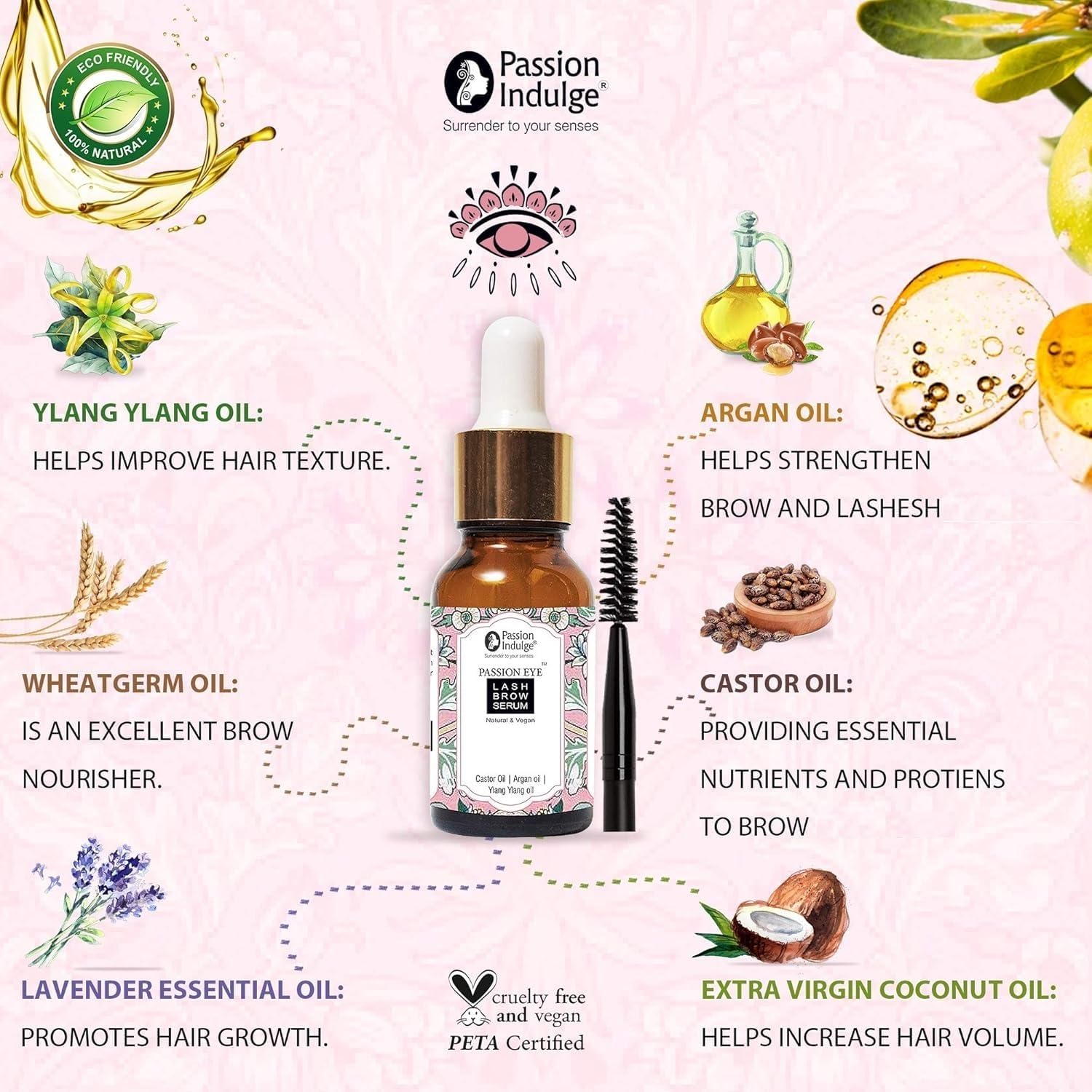 Organic Eyelash & Eyebrow Growth Serum - 10ml | Natural Lash & Brow Enhancer, Reduces Thinning & Promotes Regrowth | Darkens Lashes & Brows for Fuller Look | Perfect for Daily Beauty Routine & Special Occasions