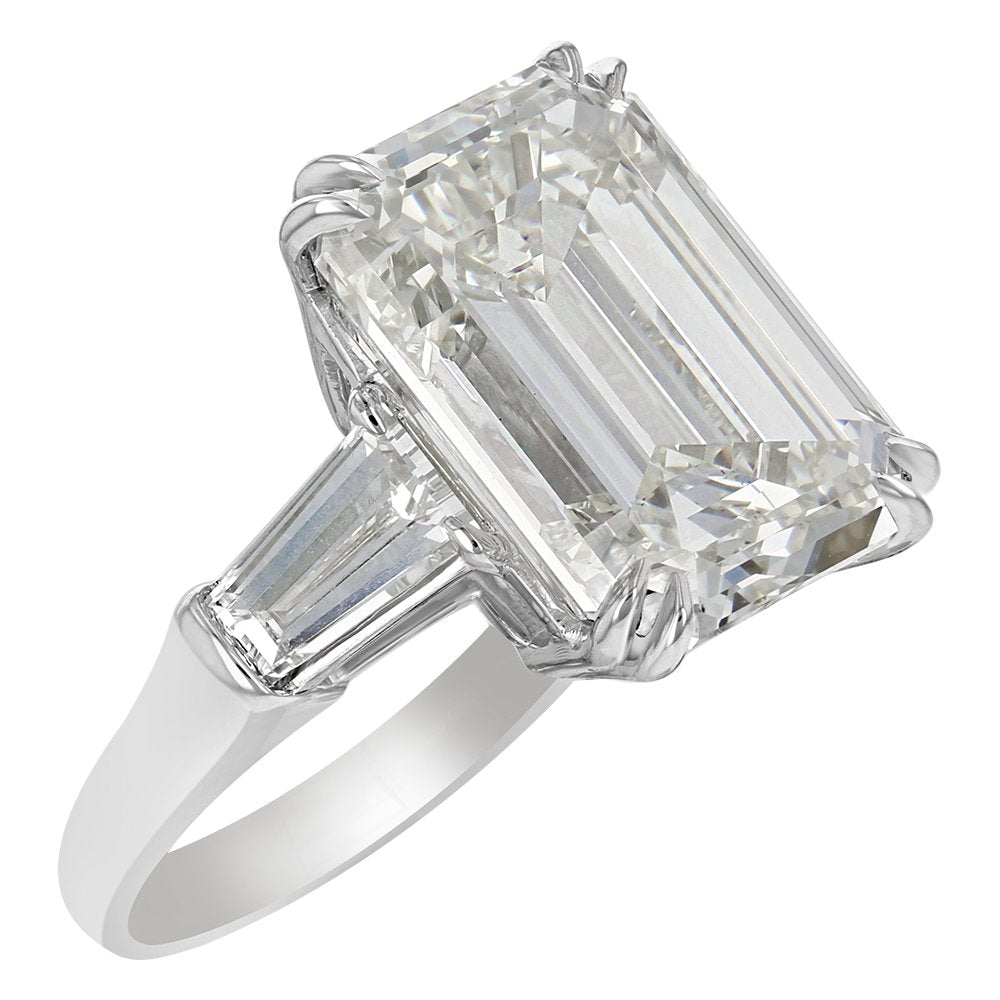 10.02CT Platinum Emerald Cut Diamond Ring with 1.22CTW Baguette Side Stones - Elegant Engagement & Wedding Ring for Women