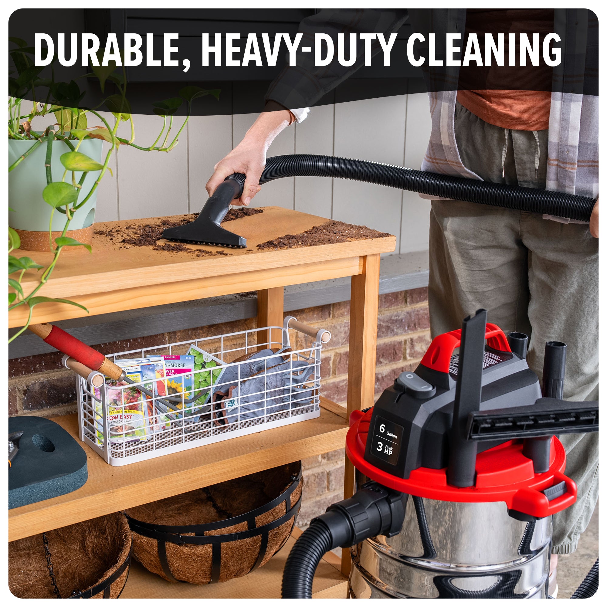 6 Gallon Wet/Dry Vacuum Cleaner - Powerful Shop Vac for Home, Garage & Car Cleaning - Heavy Duty Suction for Dust, Debris & Liquid Spills