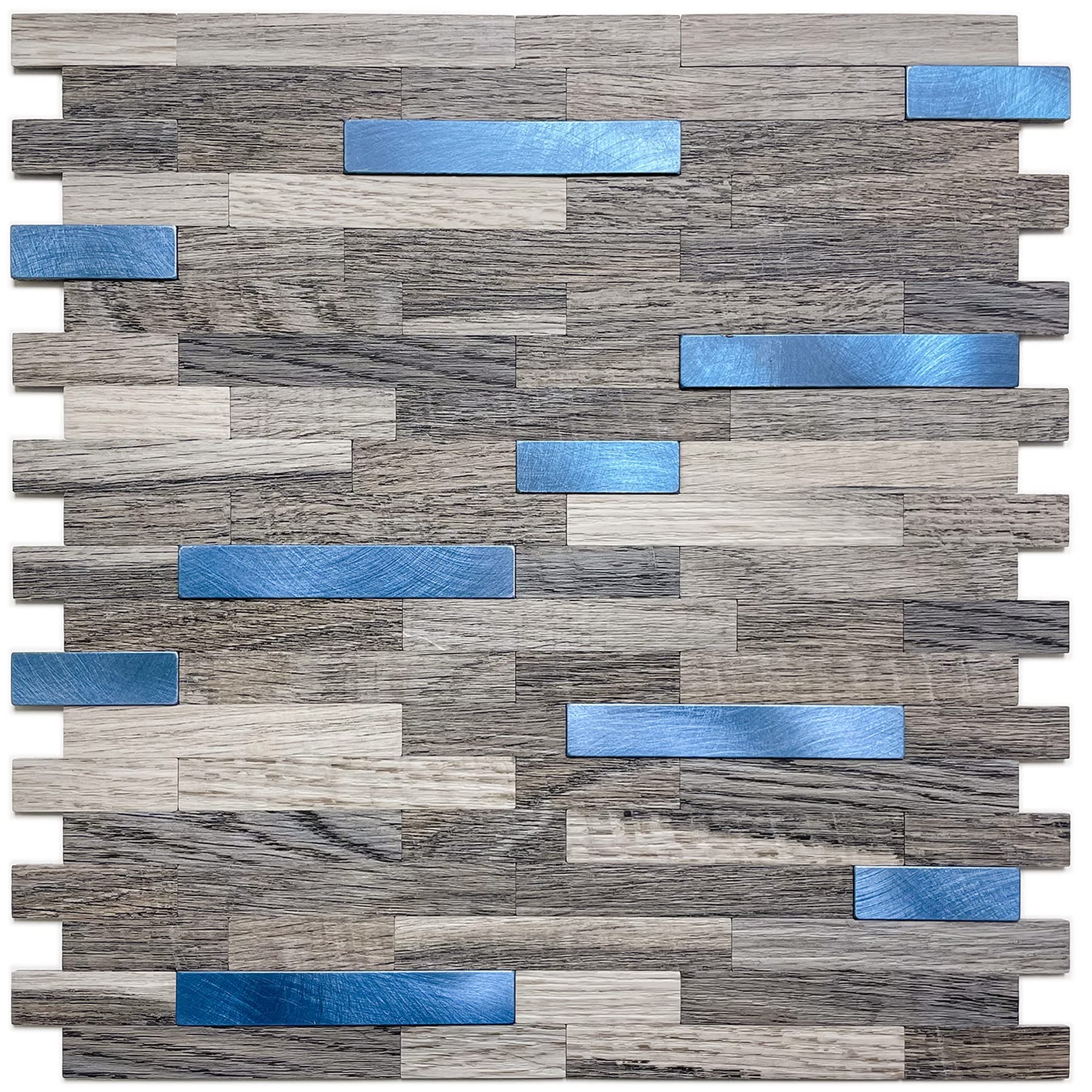 Peel and Stick Backsplash Tiles - Self Adhesive Subway Tile for Kitchen & Bathroom - Blue, Brown Wood Design - Easy DIY Home Decor (1 Sheet) - Perfect for Renters & Home Renovation