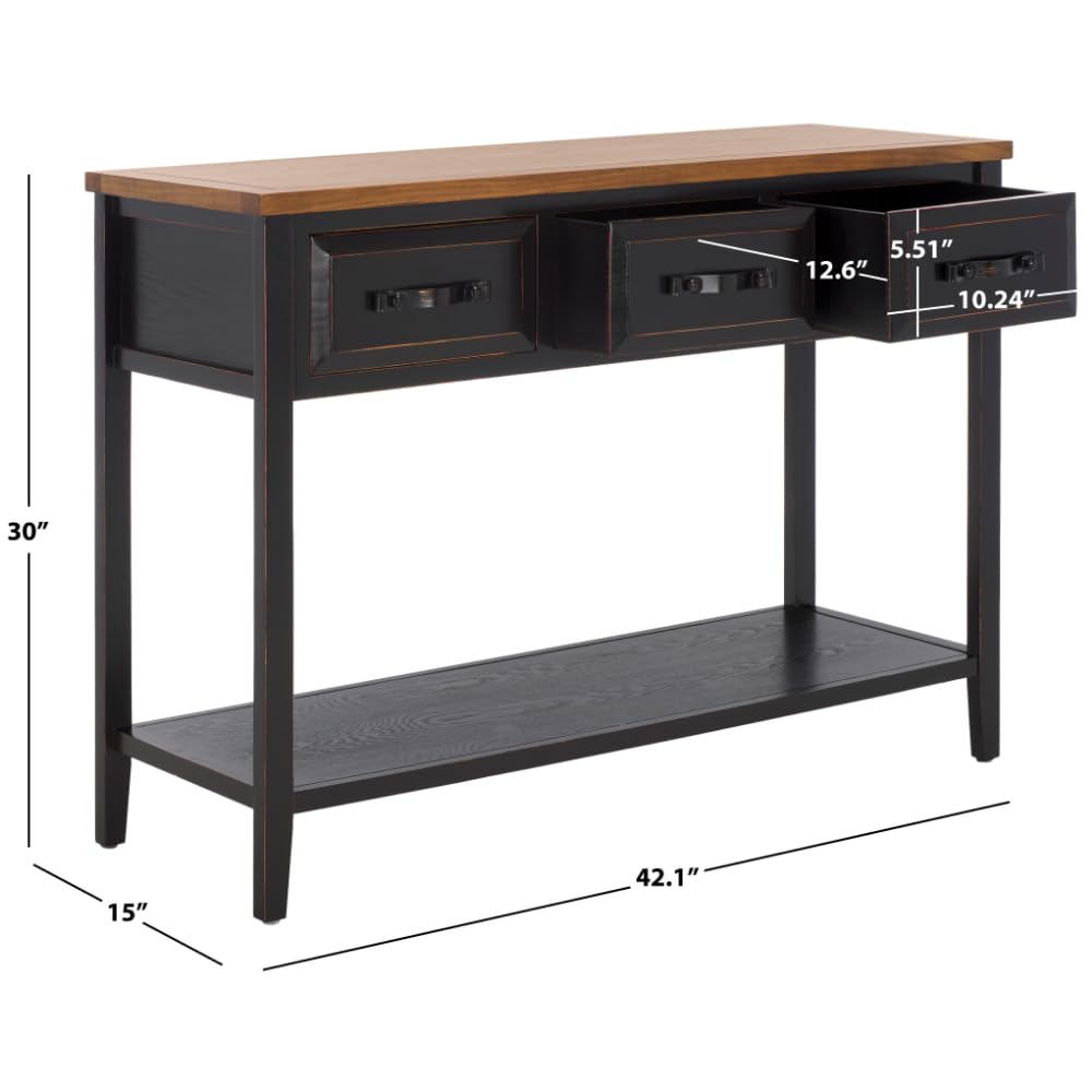 Safavieh Aiden 3-Drawer Console Table with Bottom Shelf - Black/Oak Finish for Entryway, Living Room & Hallway Decor