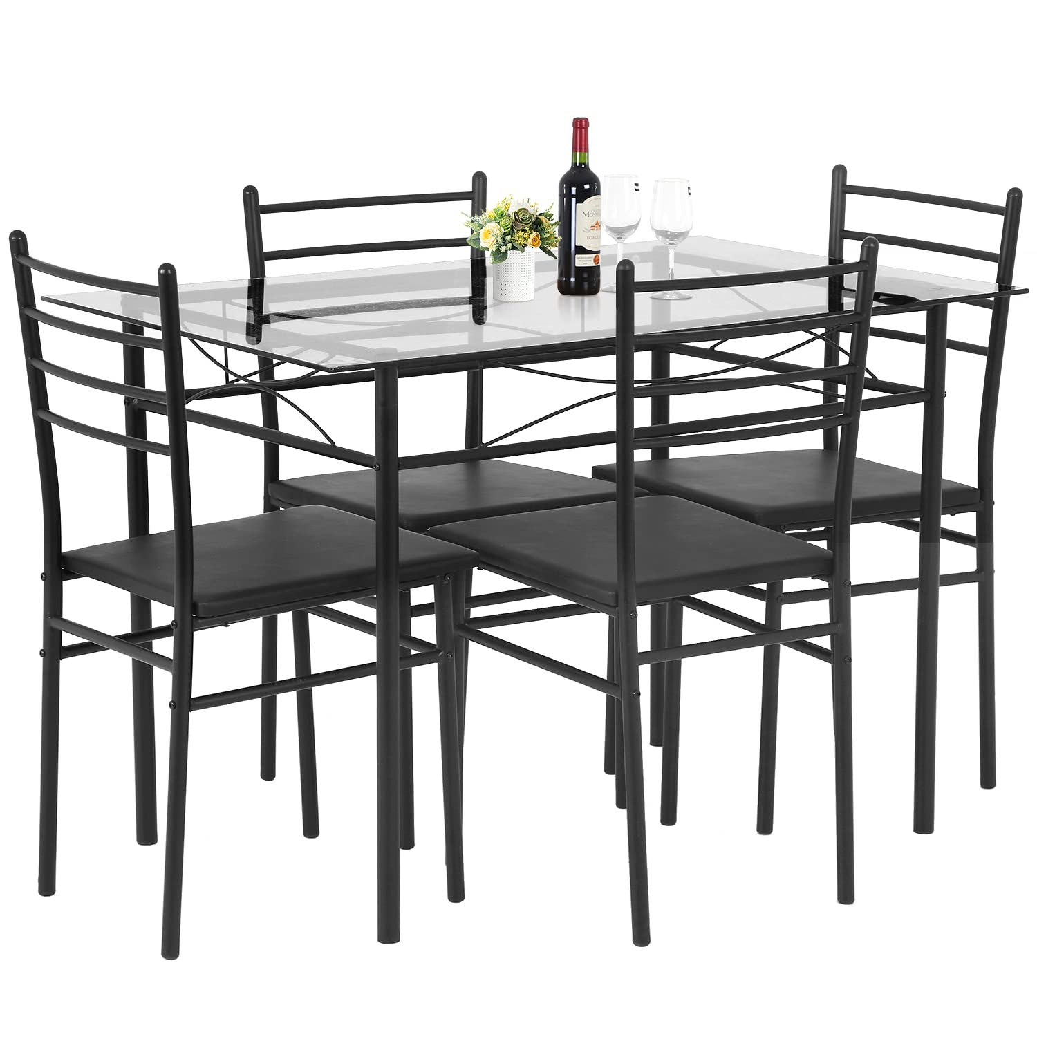 Modern 4-Piece Glass Dining Table Set with Metal Legs - Rectangular Kitchen & Dining Room Table and Chairs for Breakfast Nook, Small Space Homes | Perfect for Family Meals, Entertaining Guests & Cozy Dining
