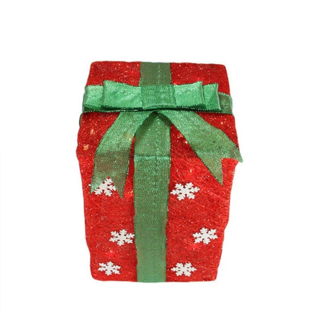 3-Pack LED Red Christmas Gift Boxes with Green Bows & Snowflakes - 13