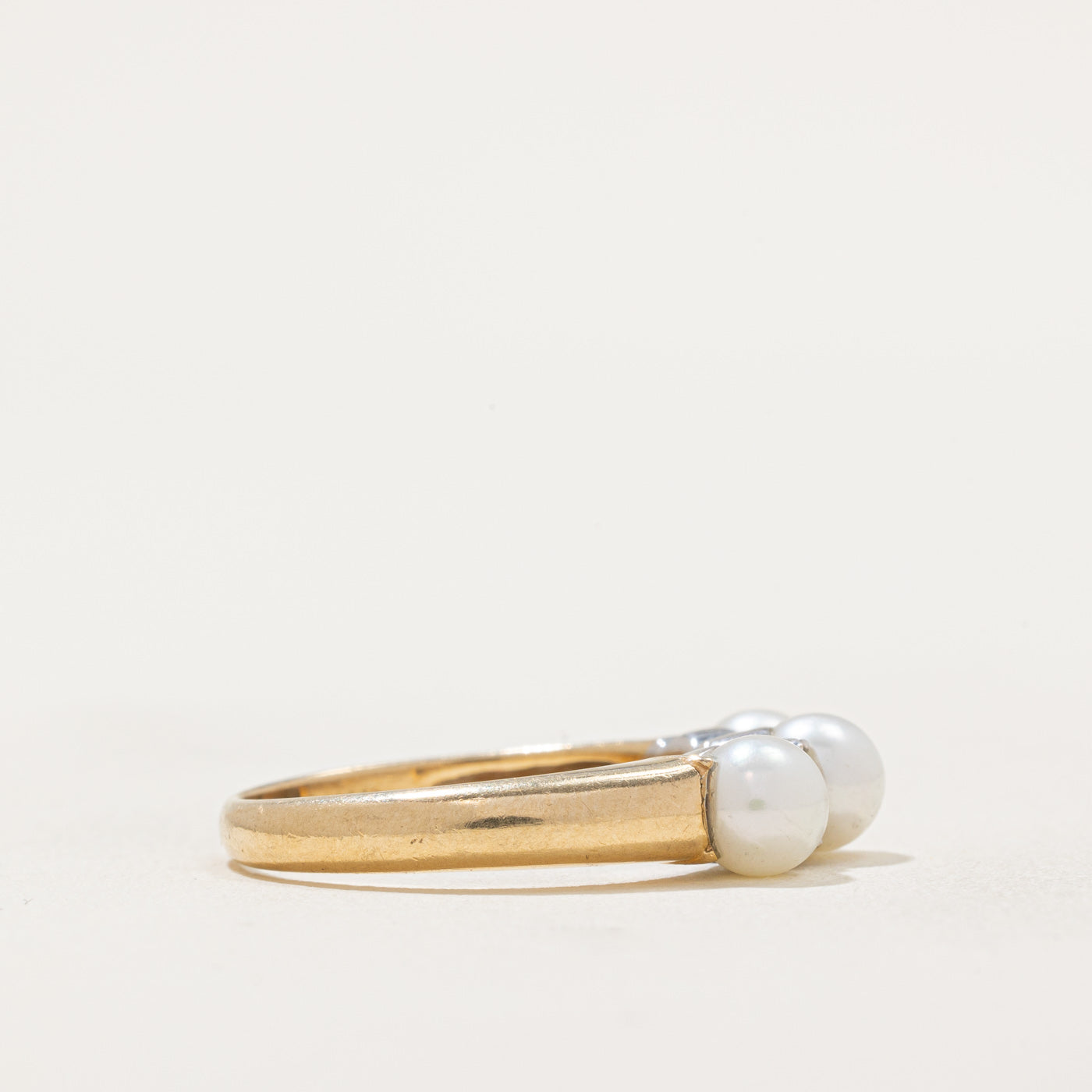 Exquisite Three Stone Pearl & Diamond Ring | 0.04ctw | Size 6.75 | Elegant Jewelry for Engagement, Anniversary & Special Occasions