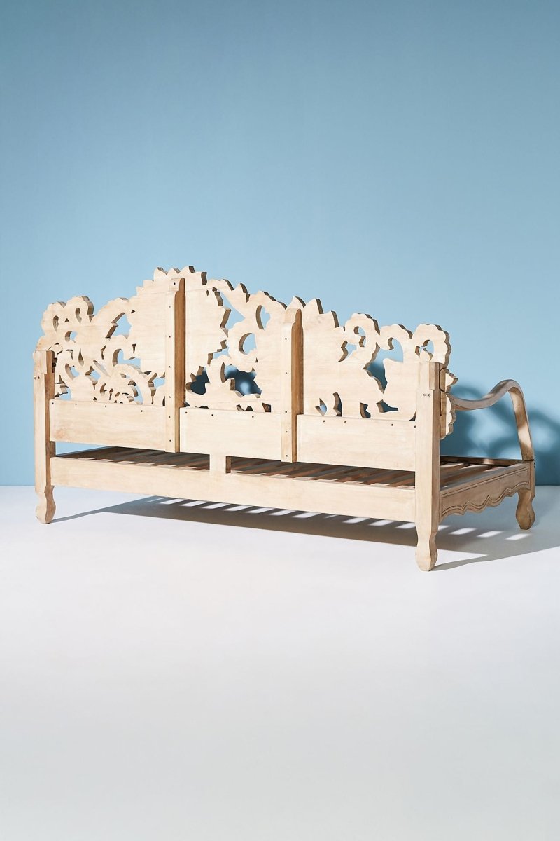 Hand Carved Wooden Lotus Daybed - Antique Design Sofa for Living Room, Bedroom & Outdoor Relaxation