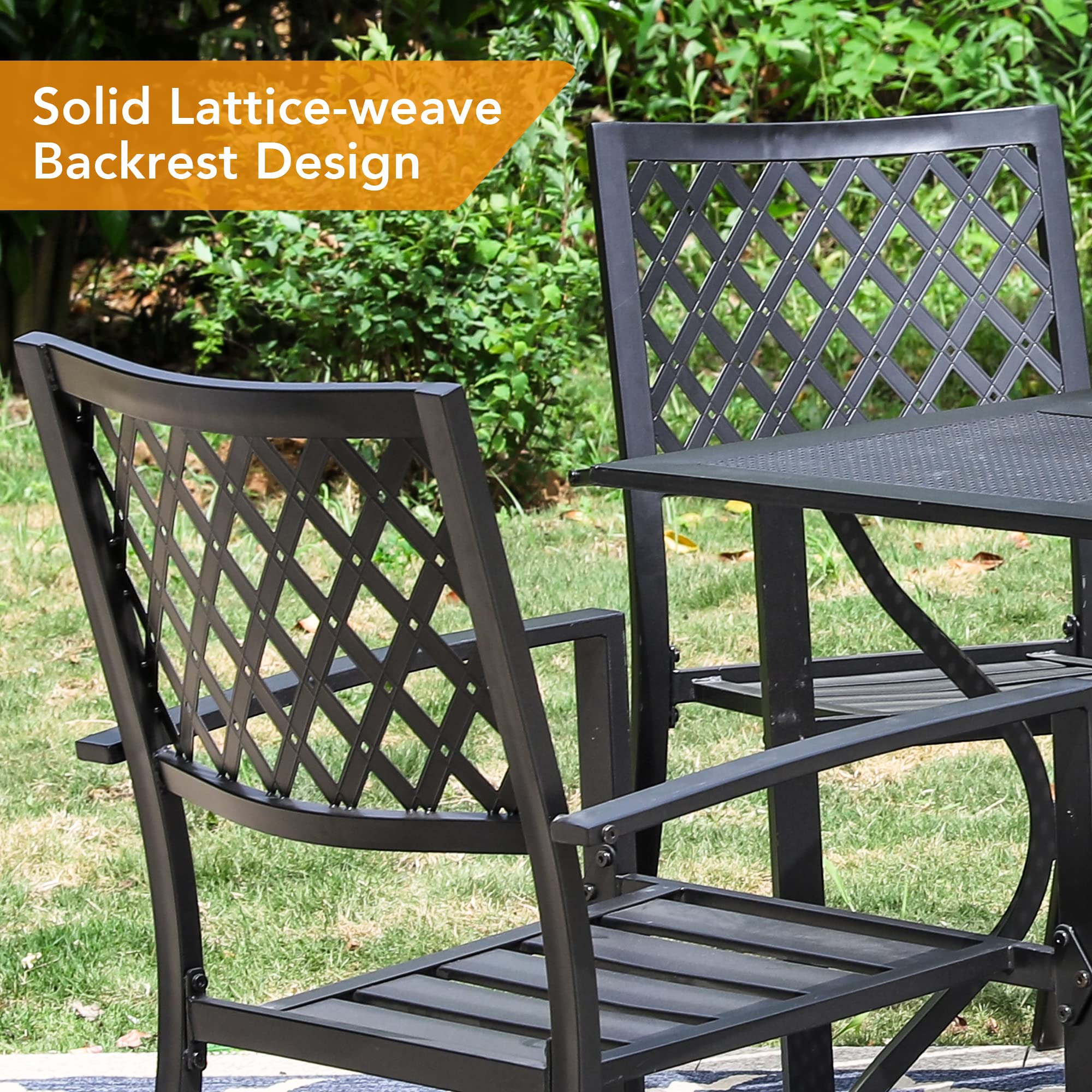 PHI VILLA Stackable Black Wrought Iron Patio Dining Chairs Set of 2 - Heavy Duty 300 LBS Capacity Metal Outdoor Chairs for Garden, Backyard, Poolside & Restaurant Use