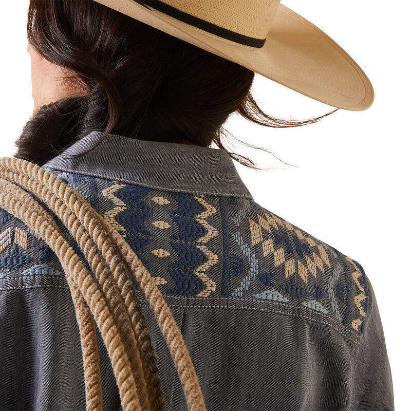 Ariat Women's Real Billie Jean Shirt - Embroidered Chambray Western Shirt for Cowgirl Style | Perfect for Rodeo, Ranch Work & Country Fashion