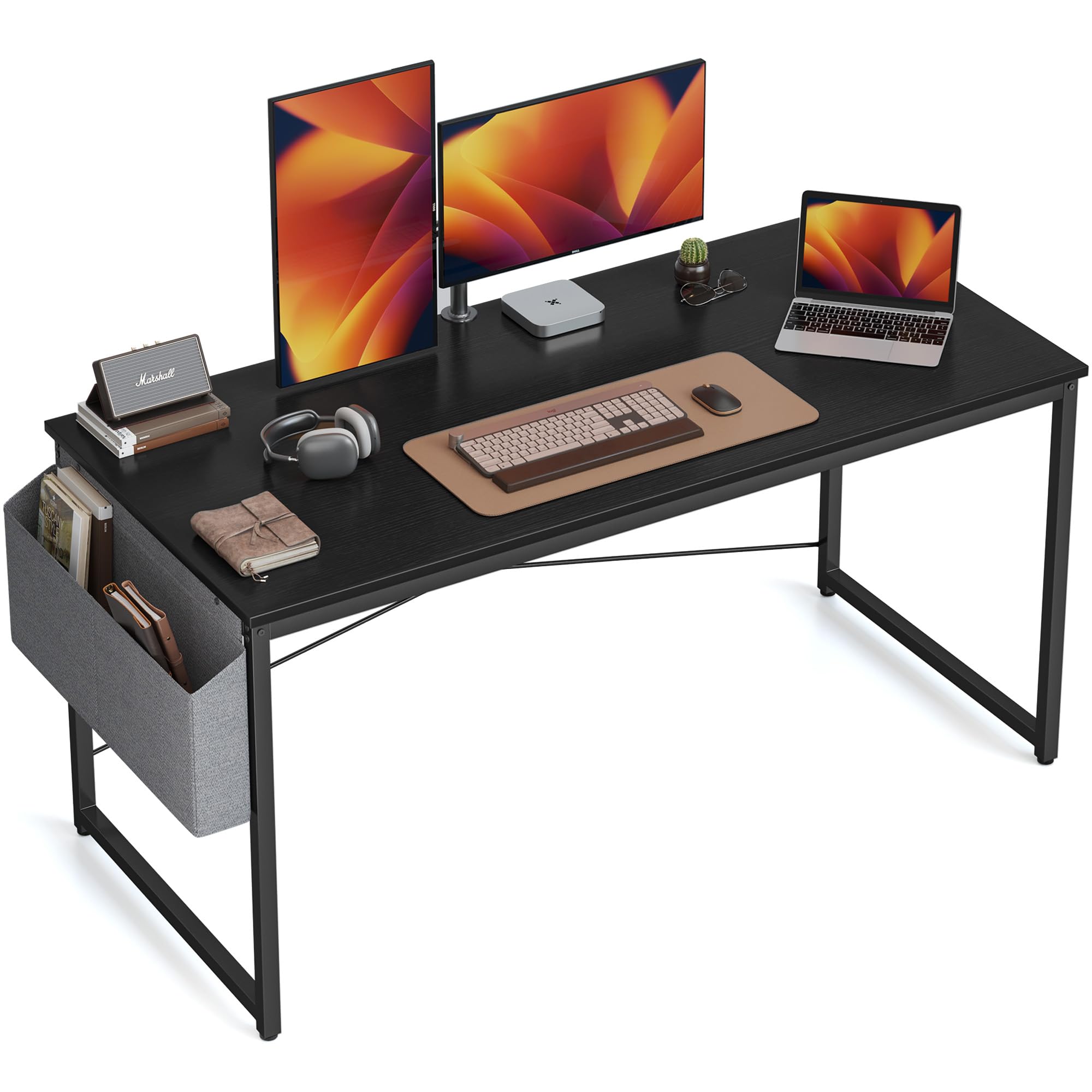 Cubiker 63 Inch Modern Computer Desk for Home Office, Study & Writing - Simple Style Laptop Table with Storage Bag, Black - Perfect for Small Spaces, Gaming & Remote Work