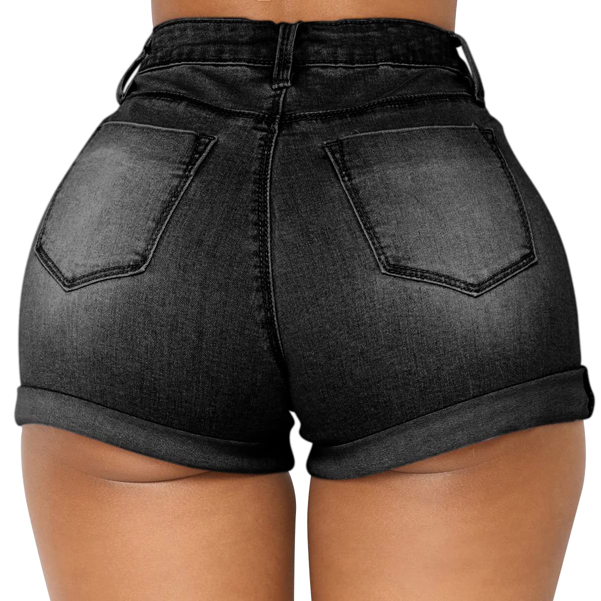 Vanberfia Women's Stretchy Denim Mid Rise Jean Shorts with Pockets - Comfortable Casual Summer Shorts for Beach, Travel & Everyday Wear