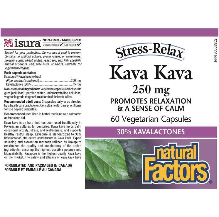 Natural Factors Kava Kava 250mg 60 Veggie Caps - Herbal Stress Relief & Relaxation Supplement for Anxiety, Sleep Support & Calm Mood - Perfect for Daily Stress Management & Nighttime Relaxation
