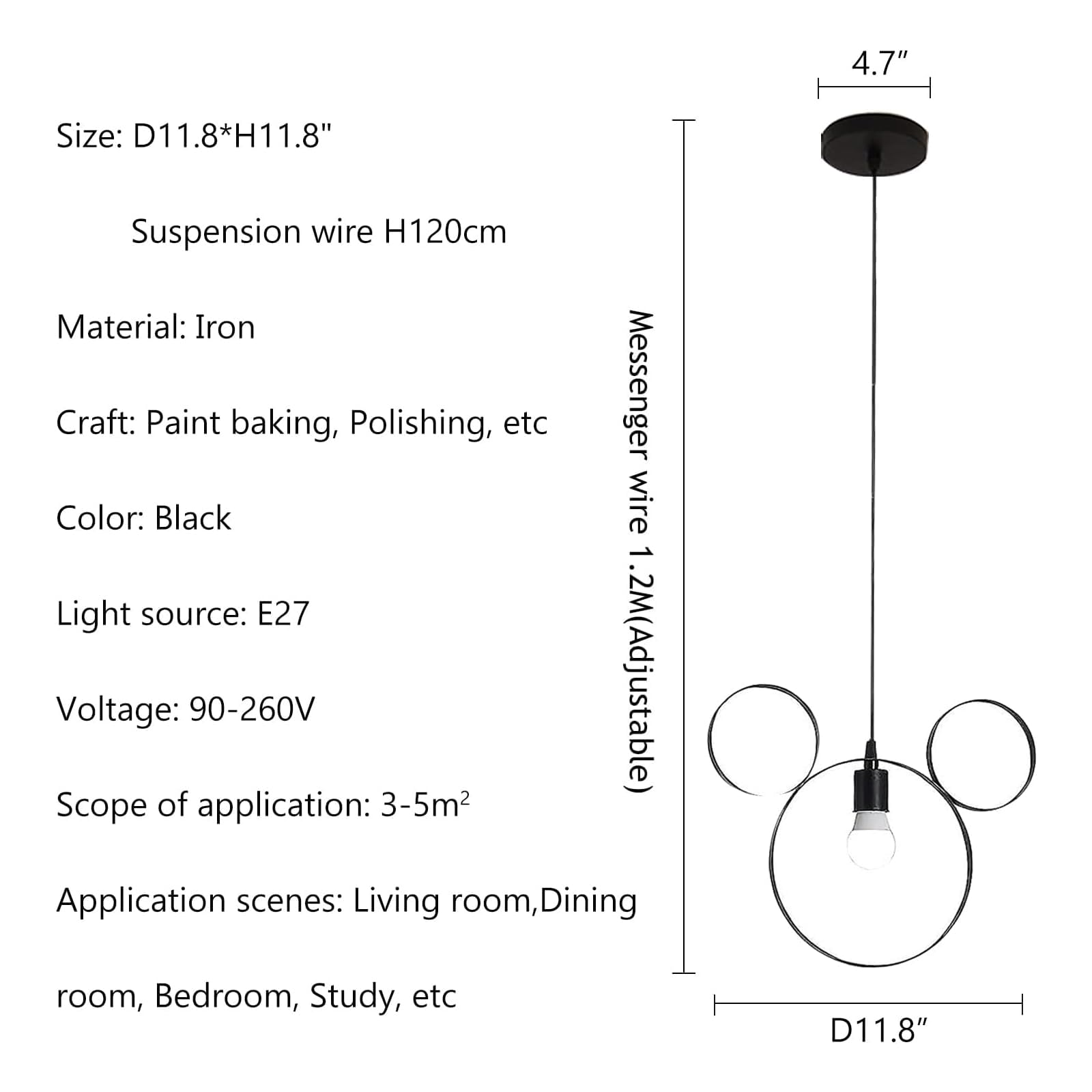 Cartoon Mouse Pendant Light - Cute Iron Chandelier for Kids Bedroom & Kitchen Decor