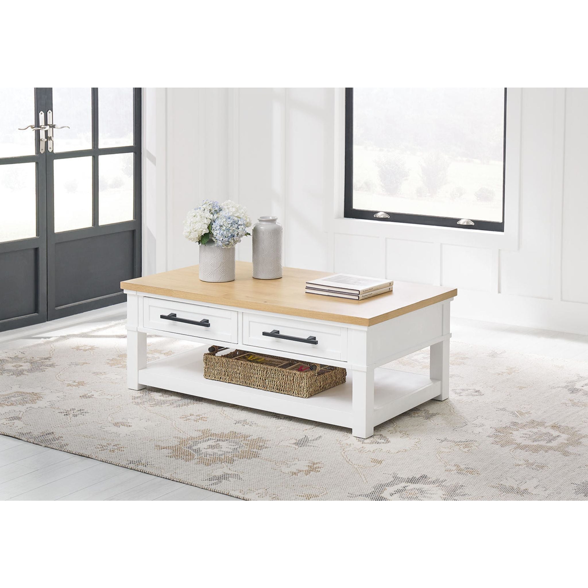 Ashbryn Modern Coffee Table - White & Natural Wood Finish - Perfect for Living Room, Lounge & Home Decor