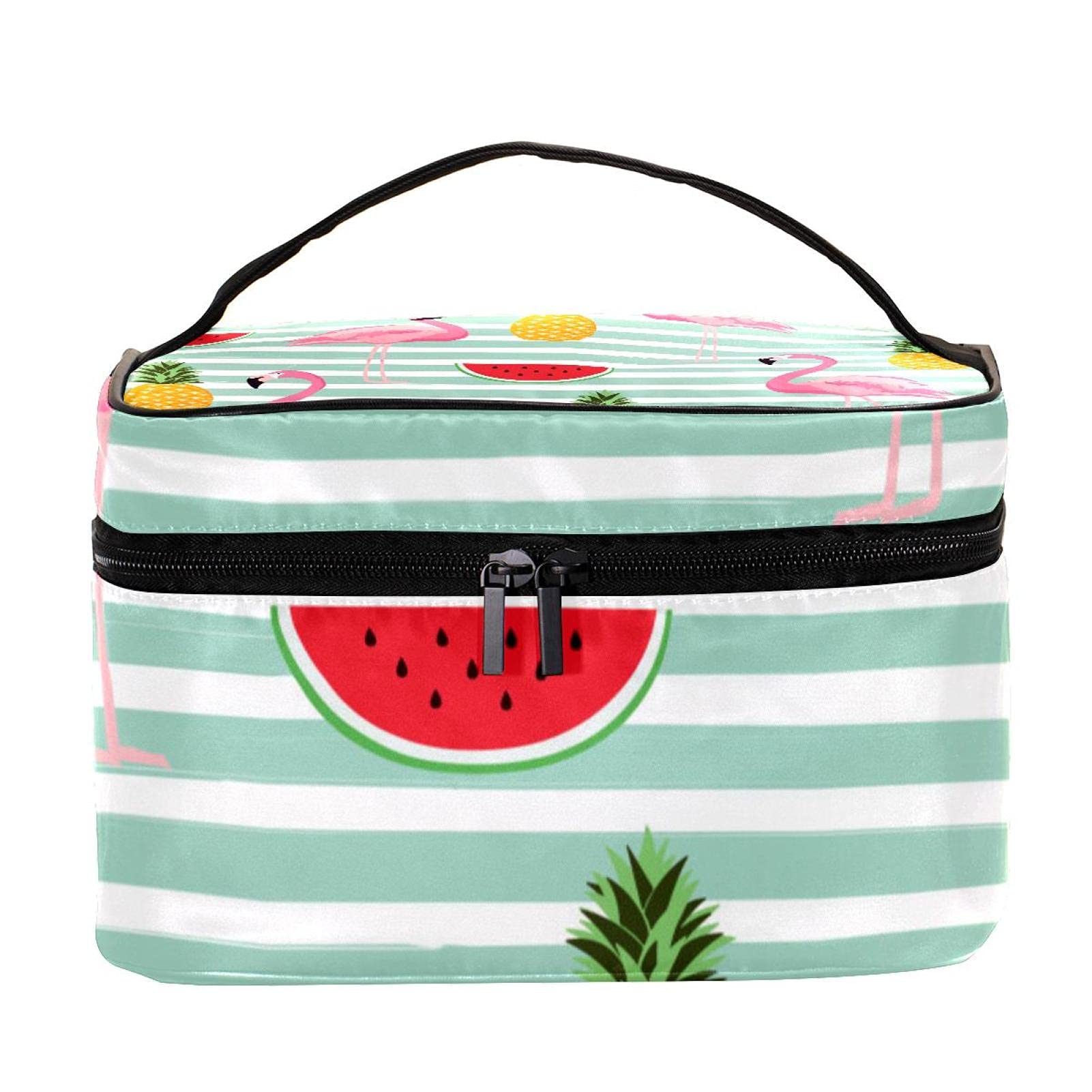 Flamingo Pineapple Watermelon Cosmetic Bag - Large Travel Makeup Case for Women, Perfect for Vacation & Gym