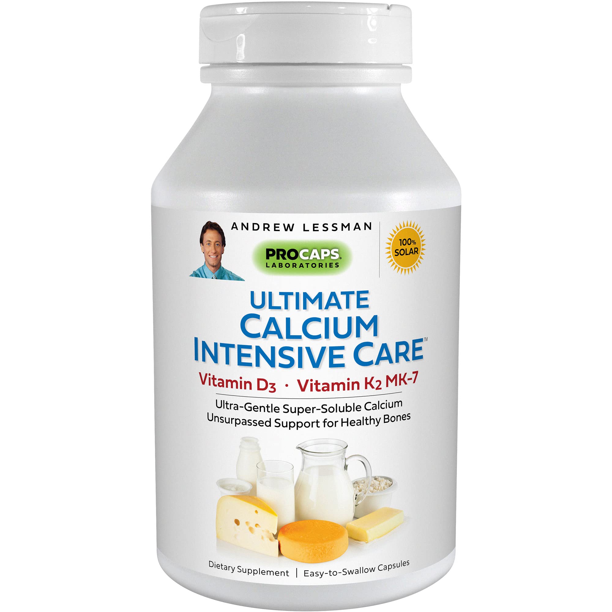 ANDREW LESSMAN Ultimate Calcium Intensive Care with Vitamin D3 & K2 MK7 (120mcg) - 720 Capsules for Bone & Skeleton Health - Gentle, Easy-to-Swallow & Super Soluble Formula - No Additives - Supports Strong Bones for Active Lifestyles & Aging Wellness