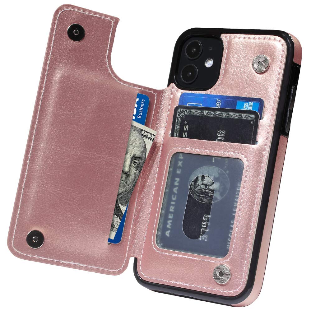 Premium MIDOLA Leather Wallet Case for iPhone 11 - Card Holder Protective Cover with RFID Blocking (6.1 Inch, Rose Gold) | Perfect for Everyday Use, Travel & Hands-Free Convenience