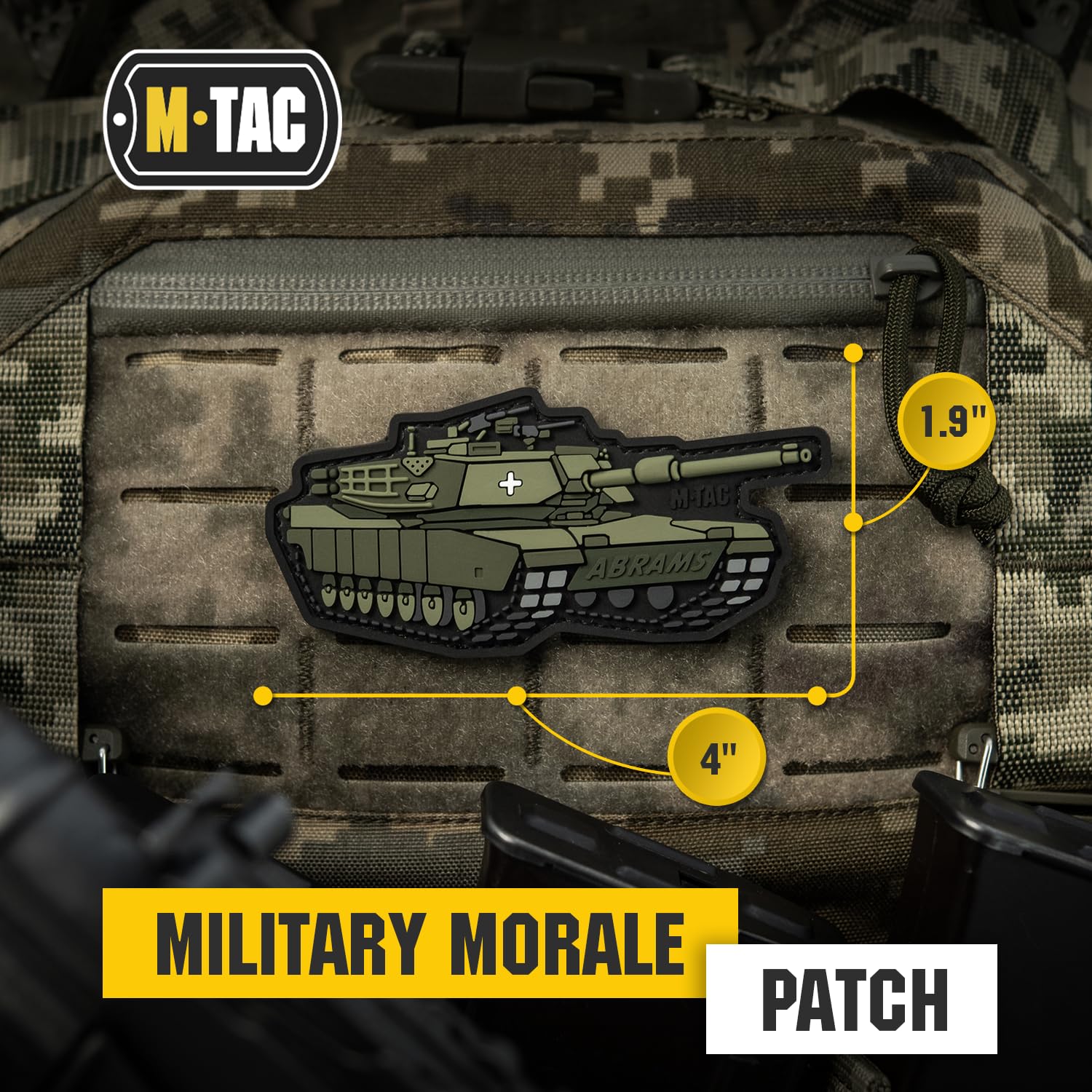 Tactical PVC Morale Patches for Vest, Backpack & Hat | M-Tac Military Hook & Loop Fastener Patch with American Symbols (Abrams Olive) - Perfect for Tactical Gear, Outdoor Adventures & Military Enthusiasts