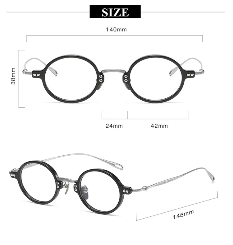 Stylish Black Unisex Acetate & Titanium Round Eyeglasses Frame 65956 - Perfect for Work, Reading & Fashion Accessories