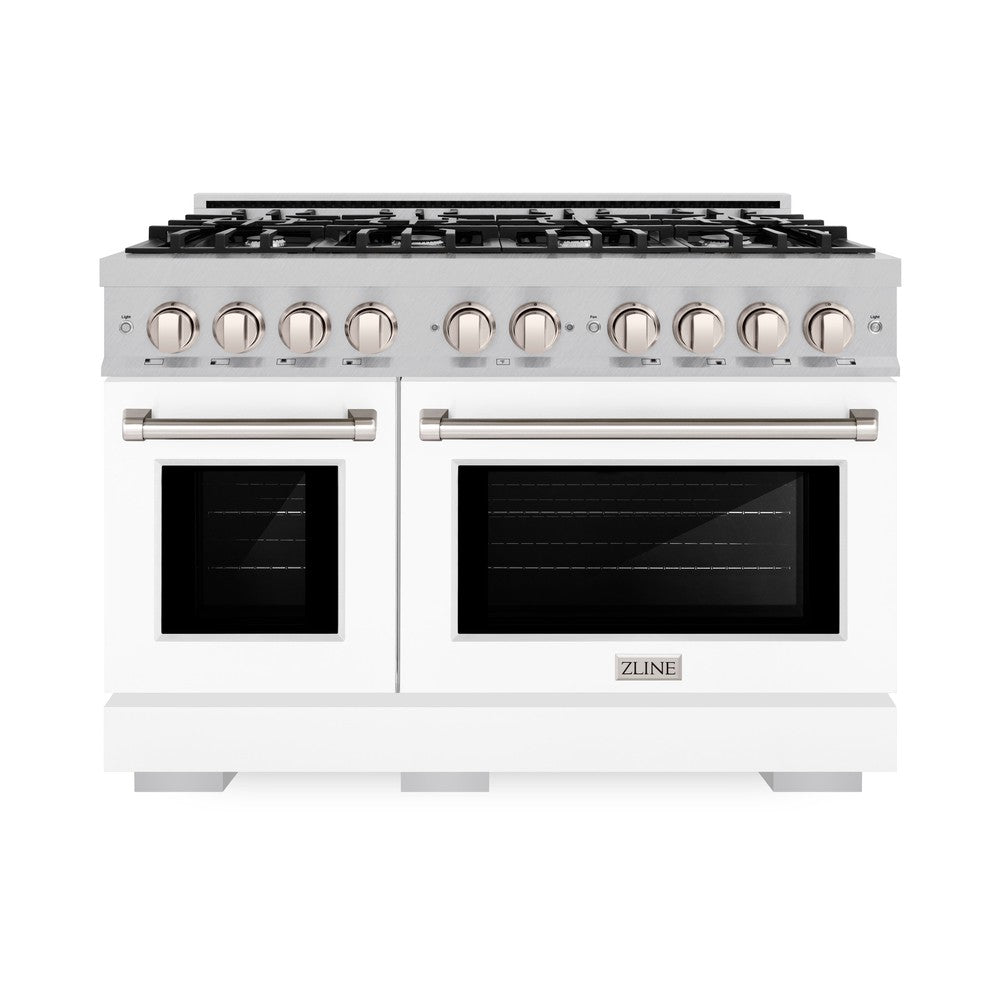 ZLINE 48-Inch 6.7 cu.ft Dual Fuel Range with 8-Burner Gas Cooktop & Double Oven - Satin Stainless Steel with White Matte Doors (HDRS WM 48) - Perfect for Large Family Kitchens & Professional Cooking