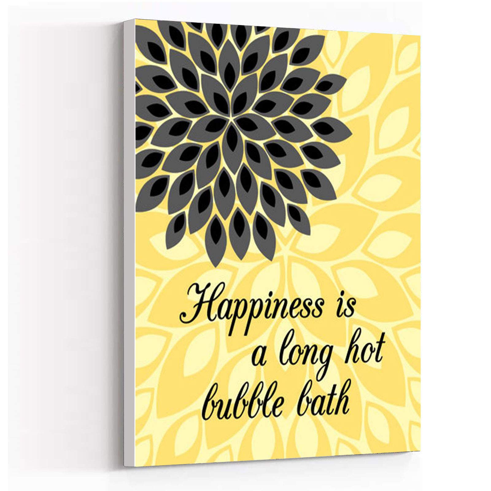 Yellow and Grey Floral Canvas Wall Art - 8''x12'' Framed Modern Bathroom Decor with Inspirational Quotes for Teen Girls - Perfect for Bedroom, Living Room & Bathroom Décor