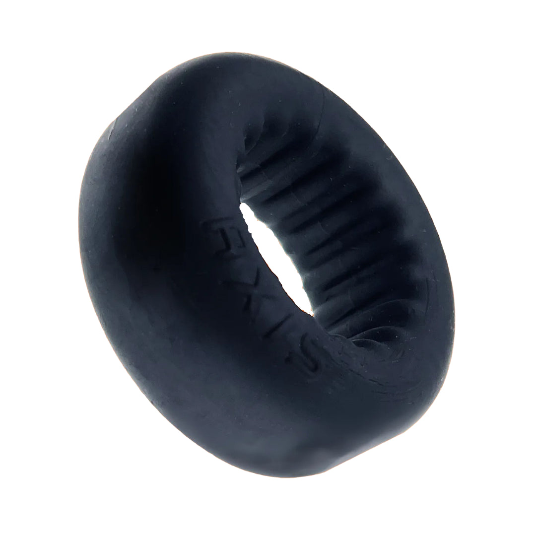 Oxballs Axis Inner Ribbed Cock Ring - Black Stretchy Silicone Penis Ring for Enhanced Pleasure & Blood Flow - Perfect for Couples Play, Solo Use & BDSM Scenes