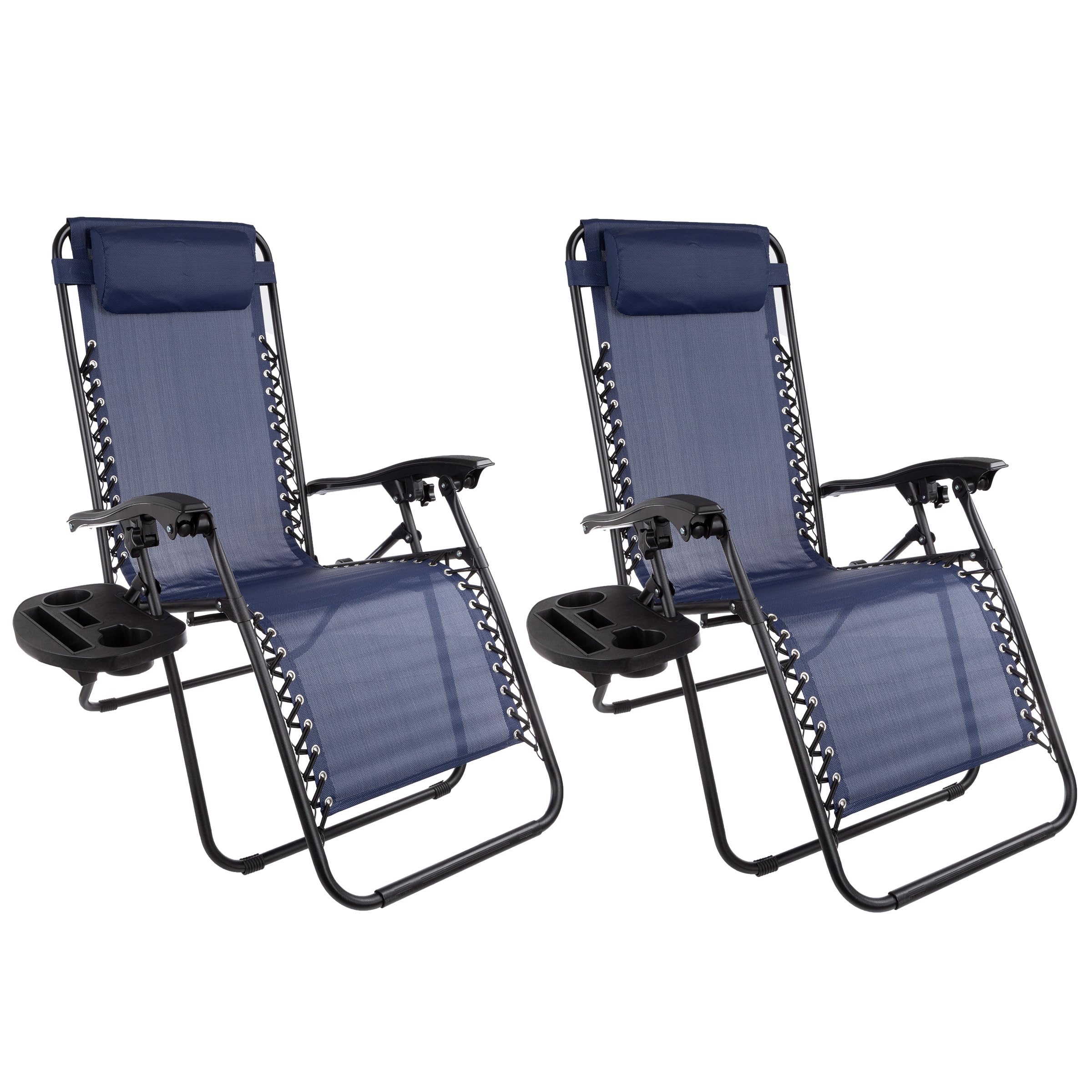 **Lavish Home Zero Gravity Recliner Chairs - Set of 2 Outdoor Lounge Chairs with Side Tables, 2 Cup Holders, Phone & Tablet Holder, Pillow Included (Navy) - Perfect for Patio, Poolside, Camping & Backyard Relaxation**