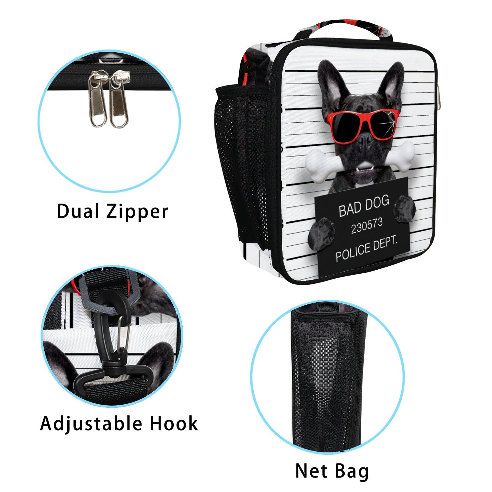 My Little Nest Insulated Cooler Square Tote Lunch Bag - French Bulldog Design Funny Cooler Bag for Work, Picnic & Outdoor Activities - Thermal Lunchbox for Women & Men - Perfect for Office, Beach, Camping & Daily Commute