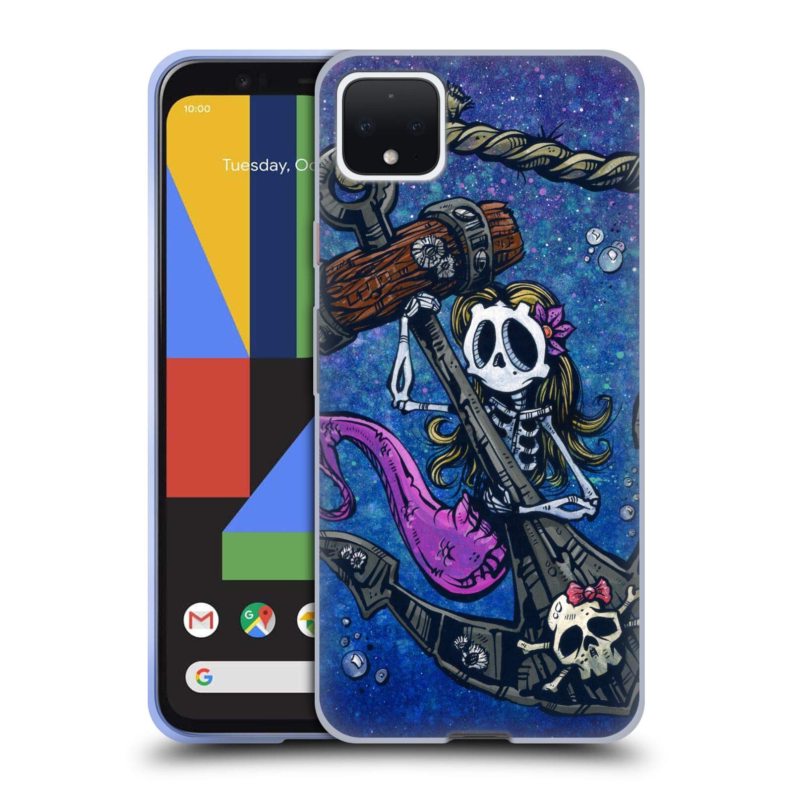 Colorful Grunge Soft Gel Case for Google Pixel 4 XL - Mermaid Anchor Design for Beach & Travel
