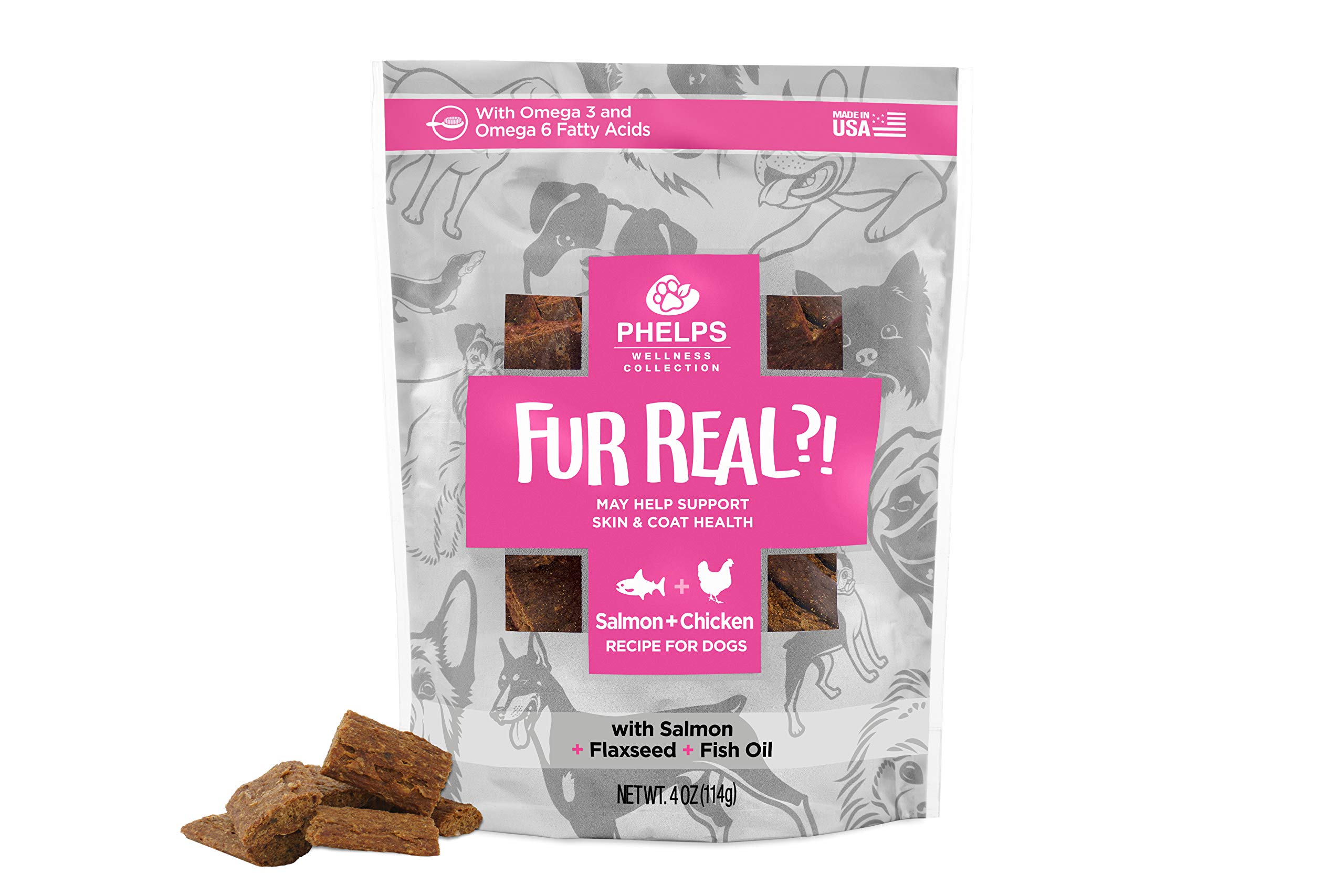 Fur Real Skin & Coat Salmon & Chicken Recipe Dog Treats - 6 Pack (4.5 oz Each) - Grain Free, Omega Rich Snacks for Healthy Skin & Shiny Coat - Perfect for Training Rewards & Daily Treats