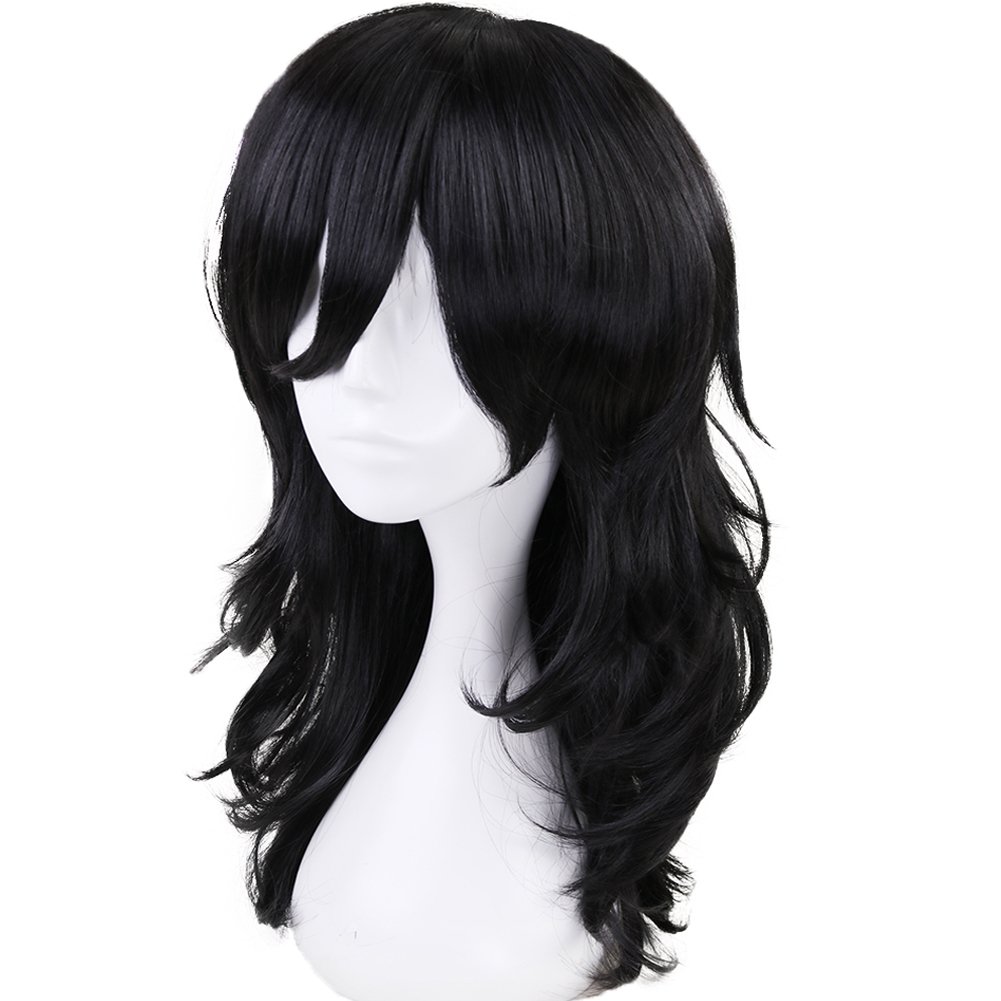Anogol Black Long Wavy Bangs Synthetic Cosplay Wig for Women - Perfect for Halloween Costumes, Cosplay Events & Themed Parties