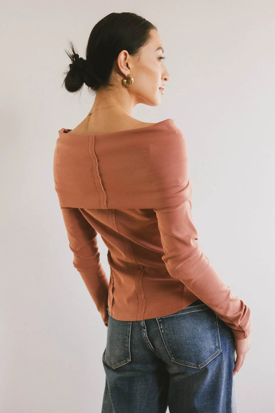 Jessica Bardot Women's Terracotta Blouse - Elegant Casual Top for Work, Date Night & Everyday Wear