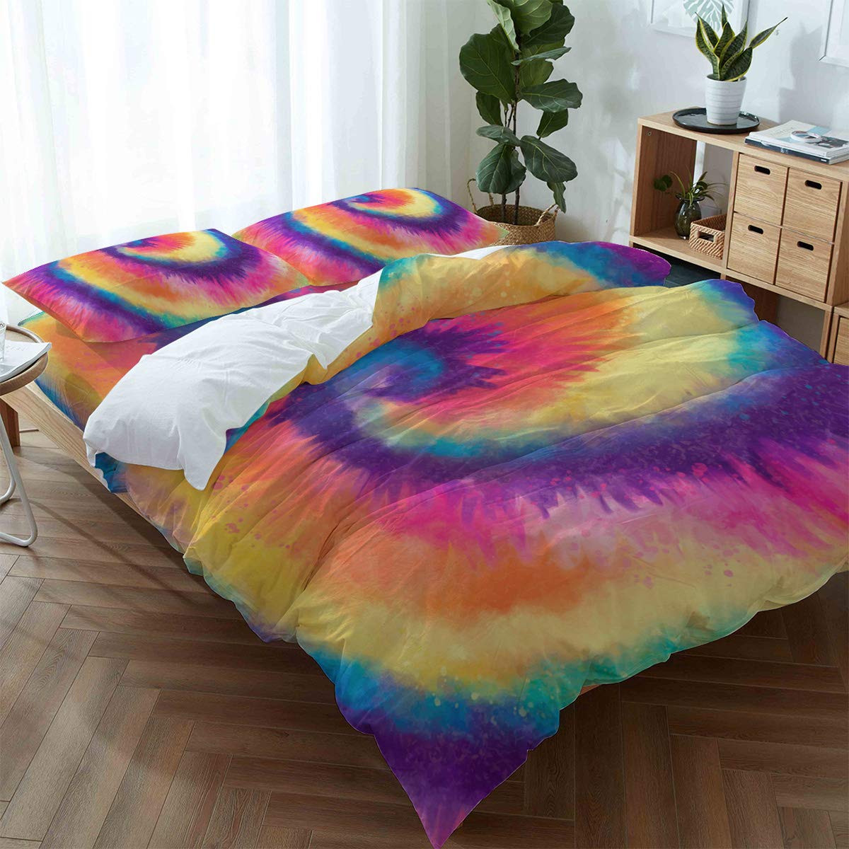 4-Piece Full Size Duvet Cover Set - Luxury Soft Tie-Dye Spiral Design Bedding with 1 Duvet Cover, 1 Fitted Sheet & 2 Pillowcases - Perfect for Master Bedroom, Guest Room & Dorm Decor