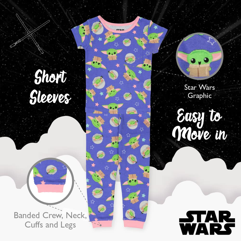 Star Wars Girls' 4-Piece Snug-Fit Cotton Pajama Set - Cute & Comfortable Sleepwear for Kids - Perfect for Bedtime, Sleepovers & Movie Nights