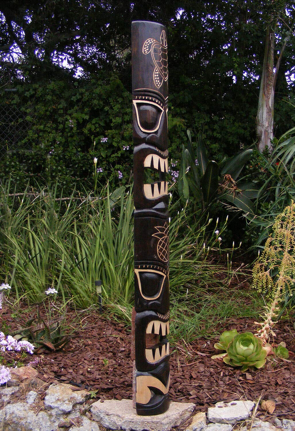 Tiki Turtle Hono Totem 2-Face Tribal Wood Wall Mask - 60 Inch Handcrafted Polynesian Decor for Tropical Bar, Tiki Lounge, or Beach House Wall Art