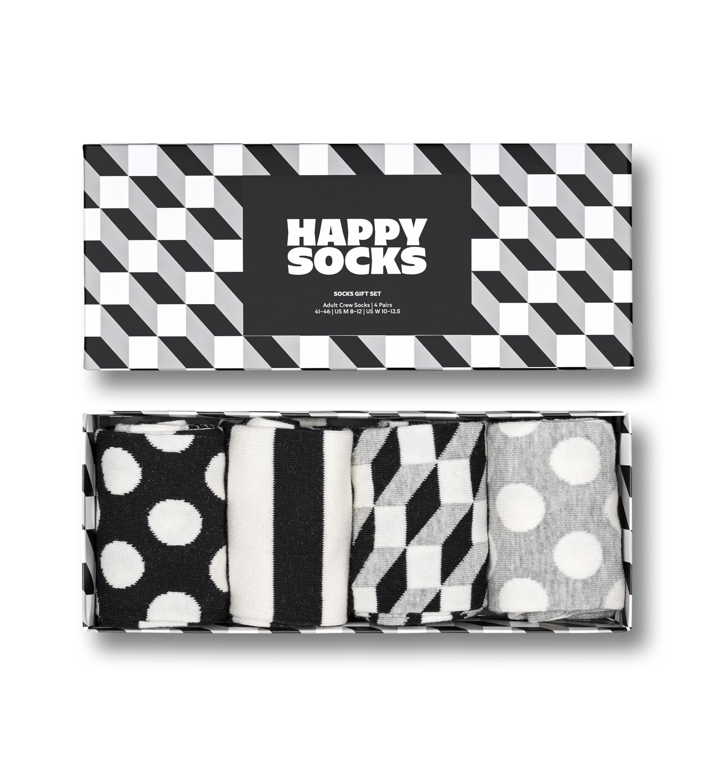 Happy Socks Black & White Striped Crew Socks for Men & Women - Soft Cotton Low Cut Ankle Socks with Gift Box - Sustainable Fashion for Casual Wear, Office & Gifting