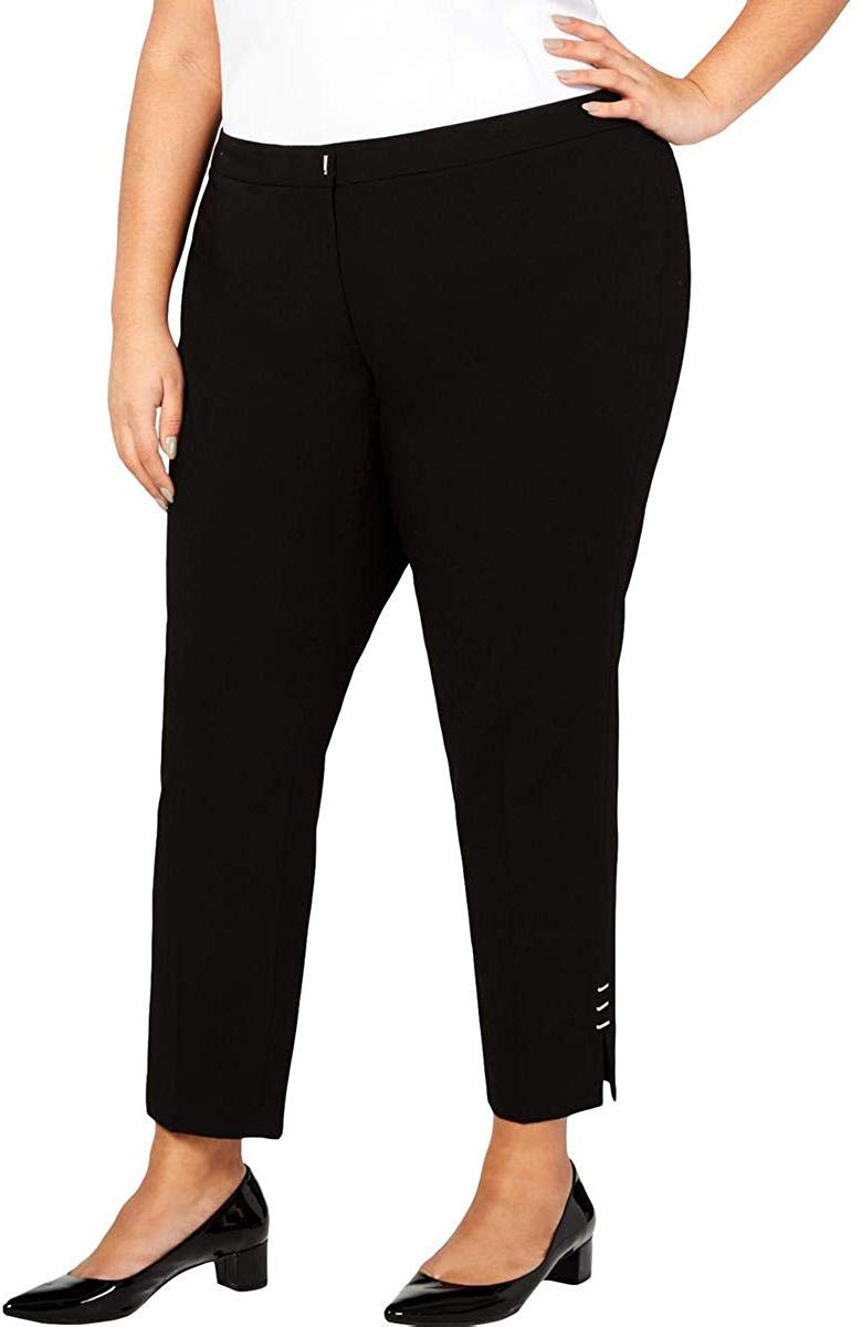 Calvin Klein Women's Studded Split Hem Straight Leg Pants - Black Size 14W | Stylish Casual & Office Wear for Women