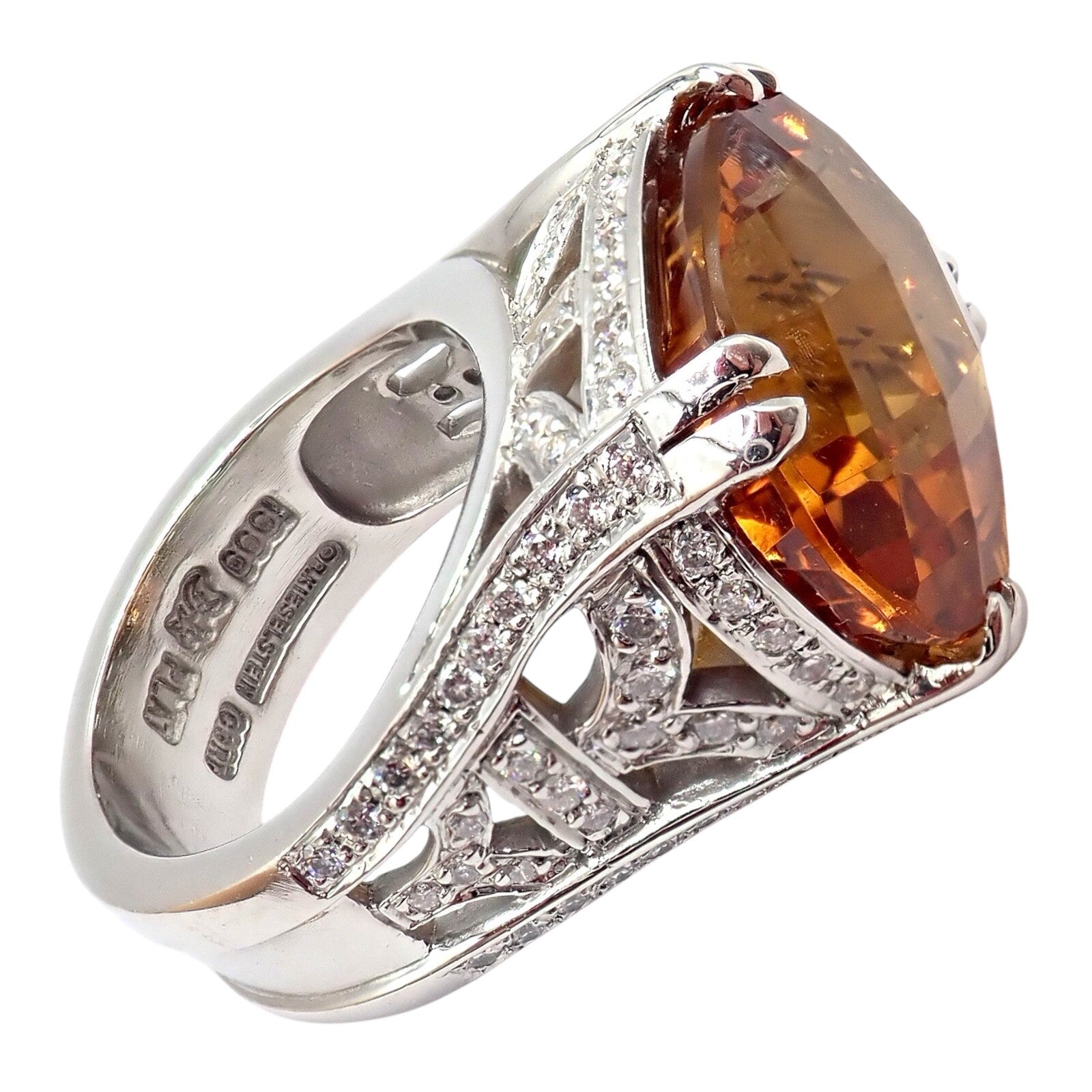 Kieselstein Cord Platinum 2.5 Carat Diamond & Golden Citrine Cocktail Ring Size 6.5 - Elegant Evening Wear & Special Occasion Jewelry Gift