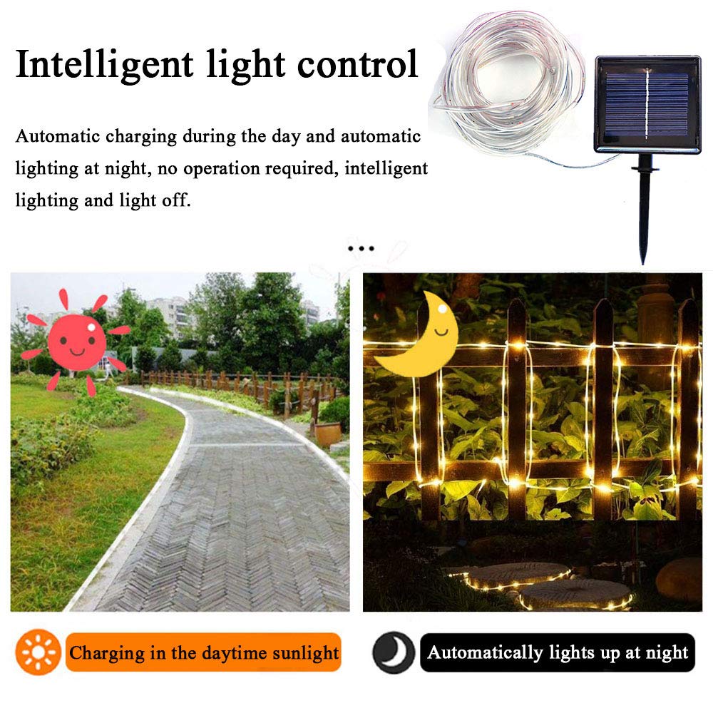 200 LED Solar Rope Lights - 66 Feet Waterproof Outdoor Solar String Lights with 8 Modes | Warm White Solar Fairy Lights for Garden, Patio, Pool, Party, Wedding & Christmas Decorations | Perfect for Backyard, Pathway, Fence and Holiday Lighting