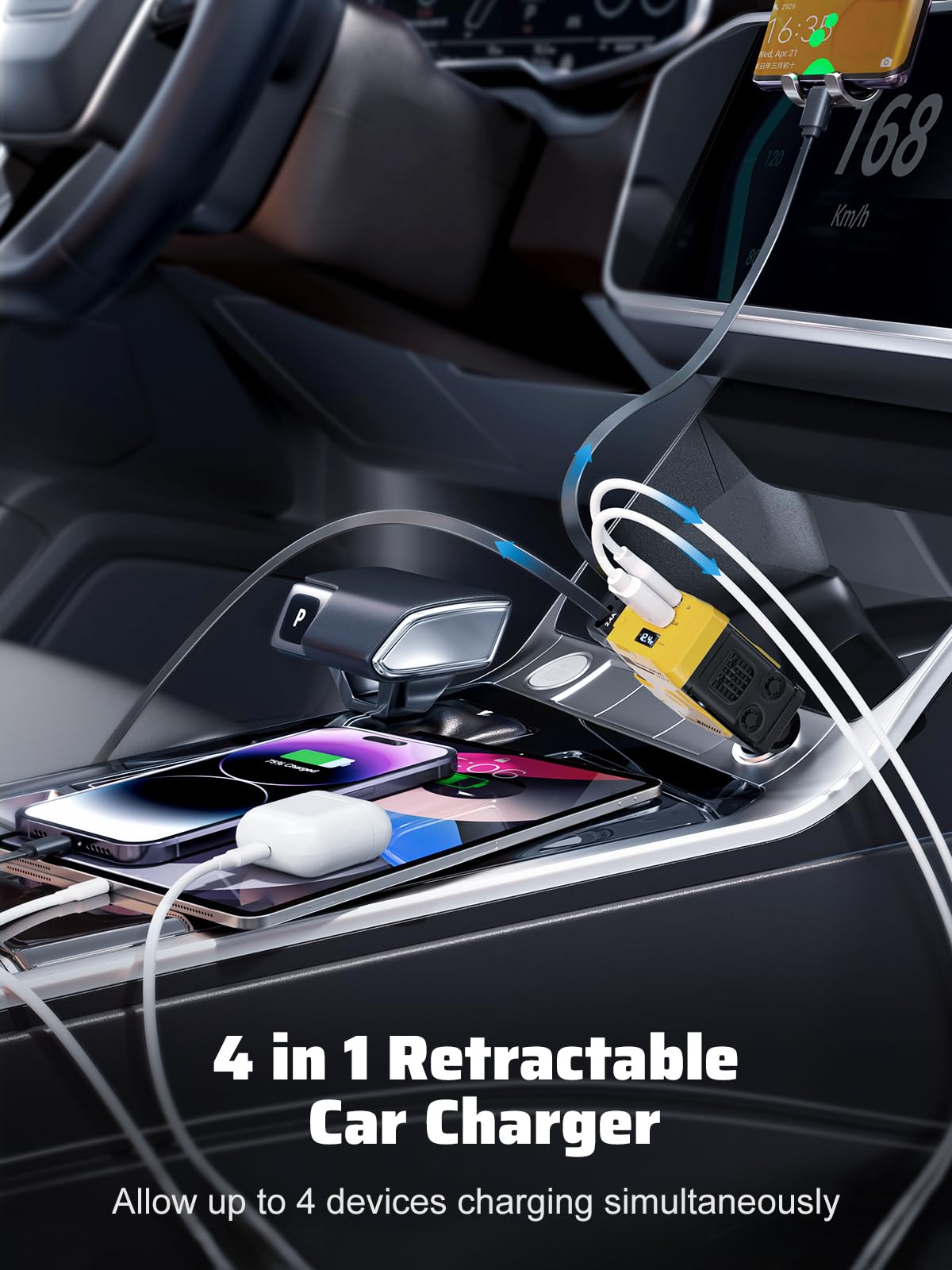4-in-1 Retractable Car Charger with 31.5