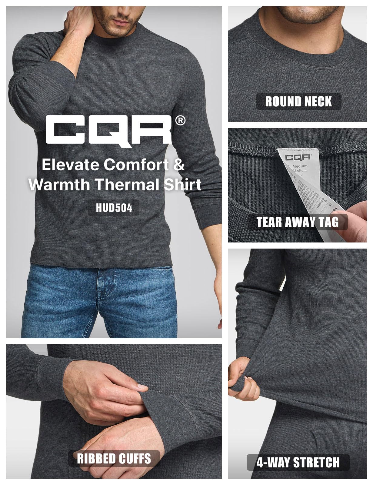 CQR Men's Thermal Underwear Long Sleeve Shirt - Midweight Waffle Knit Base Layer for Winter & Cold Weather - Perfect for Skiing, Hiking, and Outdoor Activities