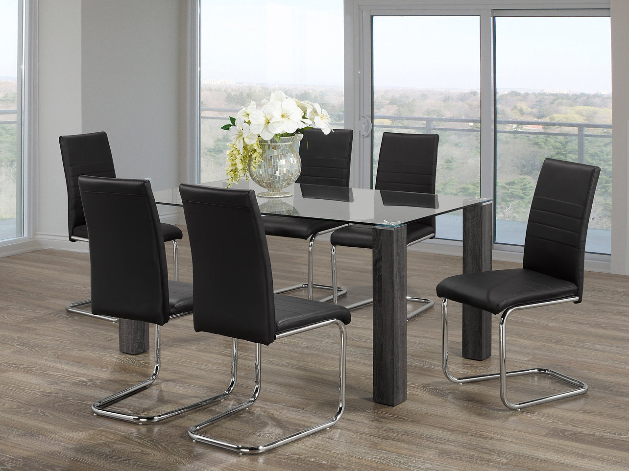 Premium Black Bonded Leather Hovering Chair Set of 6 - Modern Dining Room Seating for Home, Office, Restaurant & Cafe Use