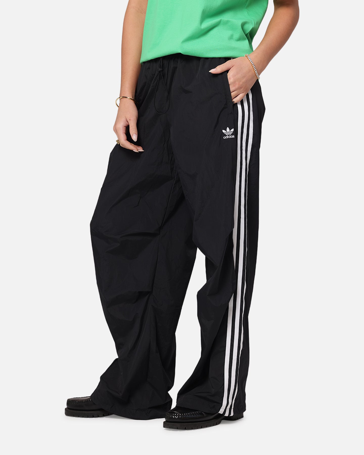 Adidas Women's 3 Stripes Parachute Pants - Black Athletic Joggers for Running, Yoga & Casual Wear | Comfortable Lounge Pants for Women