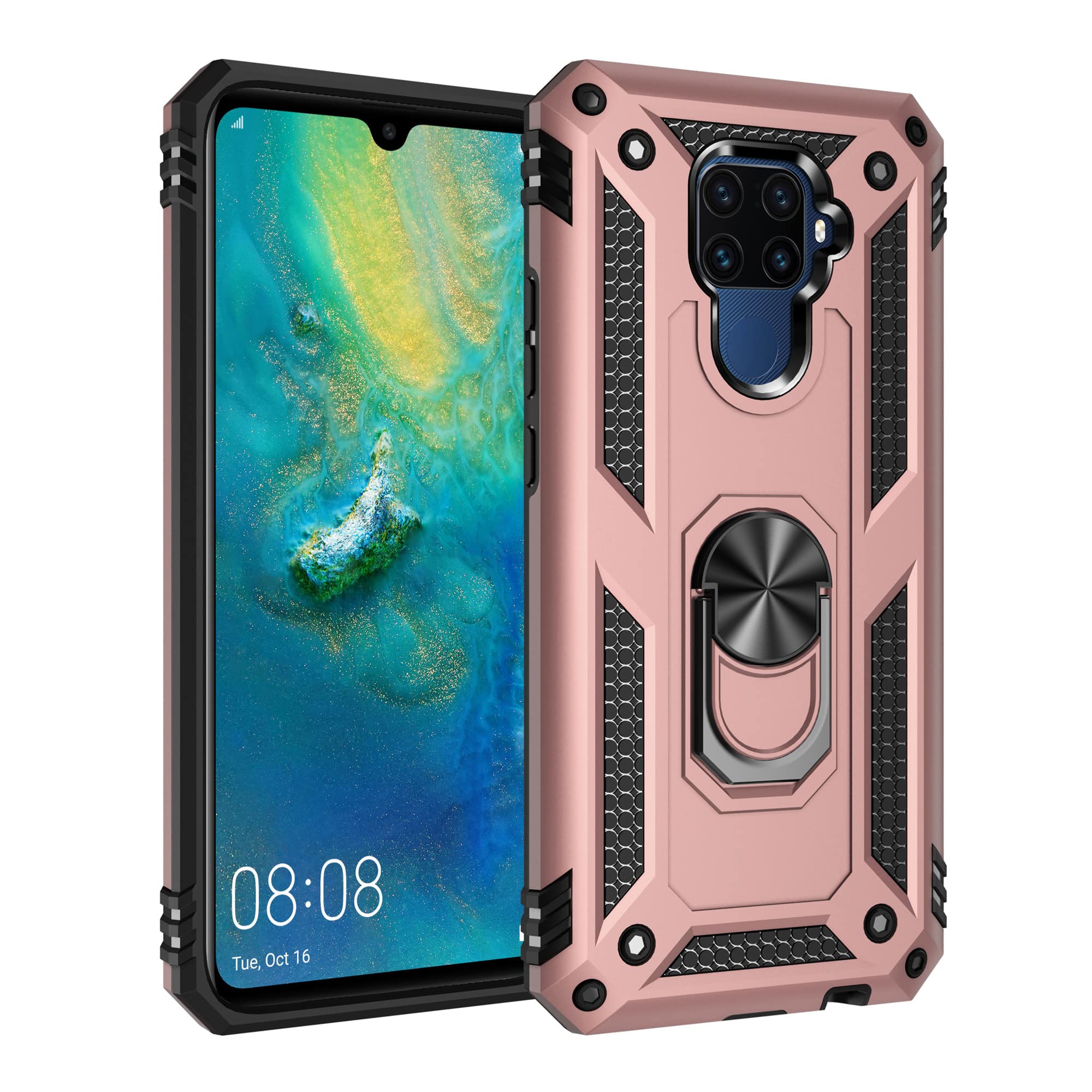 Military Grade Shockproof Phone Case for Huawei Mate 30 Lite - Anti-Fall Dual Layer Protection with Ring Holder, Soft TPU Frame (Pink) - Perfect for Outdoor Activities, Travel & Daily Protection