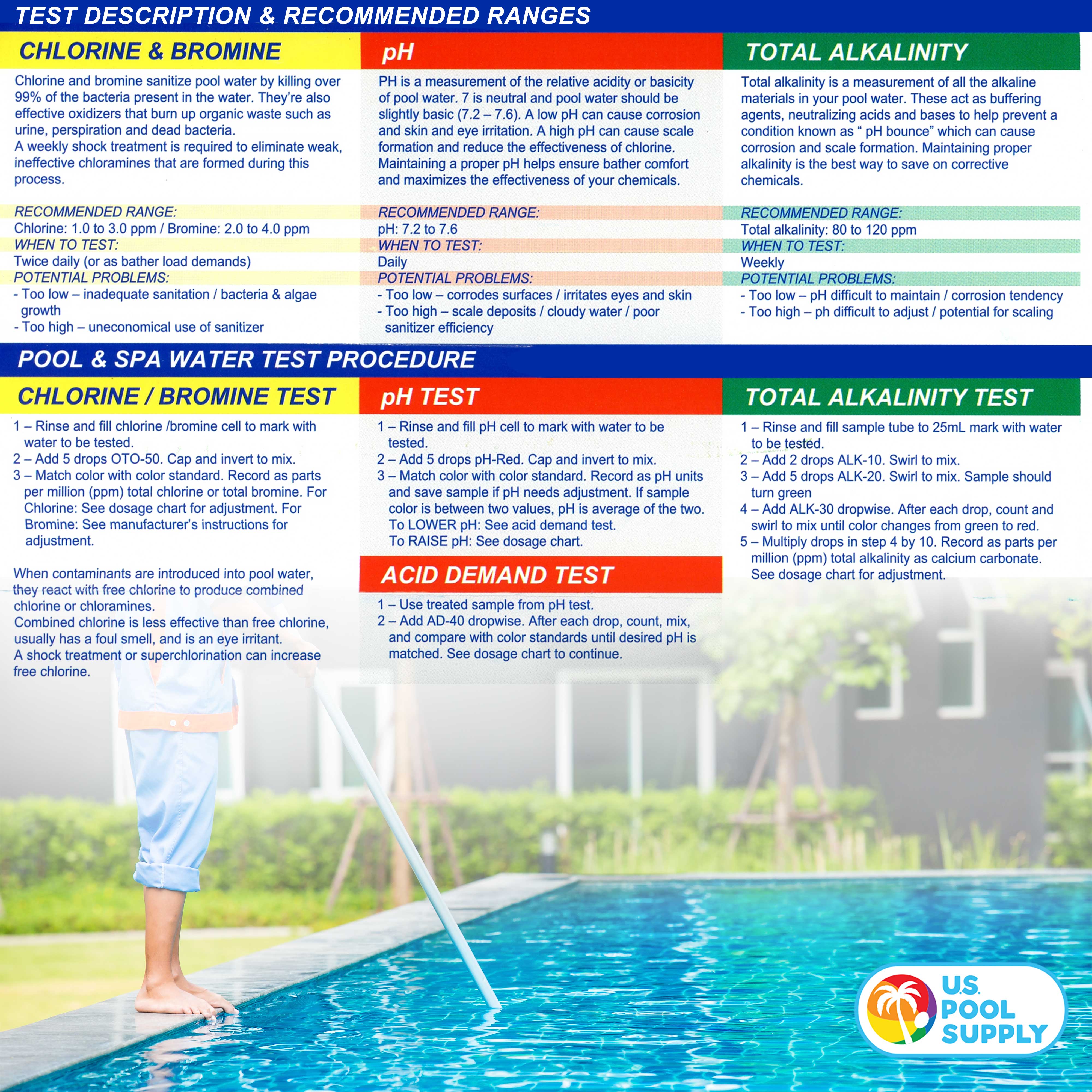 Premium 6 Bottle Refill Solution Pack for 5-Way Swimming Pool & Spa Water Test Kit - pH, Chlorine, Bromine, Alkalinity & Acid Demand Testing | Pool Maintenance Supplies | Ideal for Home Pools, Hot Tubs & Spas