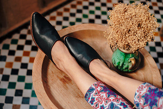 Black Leather Mules for Women - Comfortable Slip-On House Shoes for Home, Office & Casual Wear