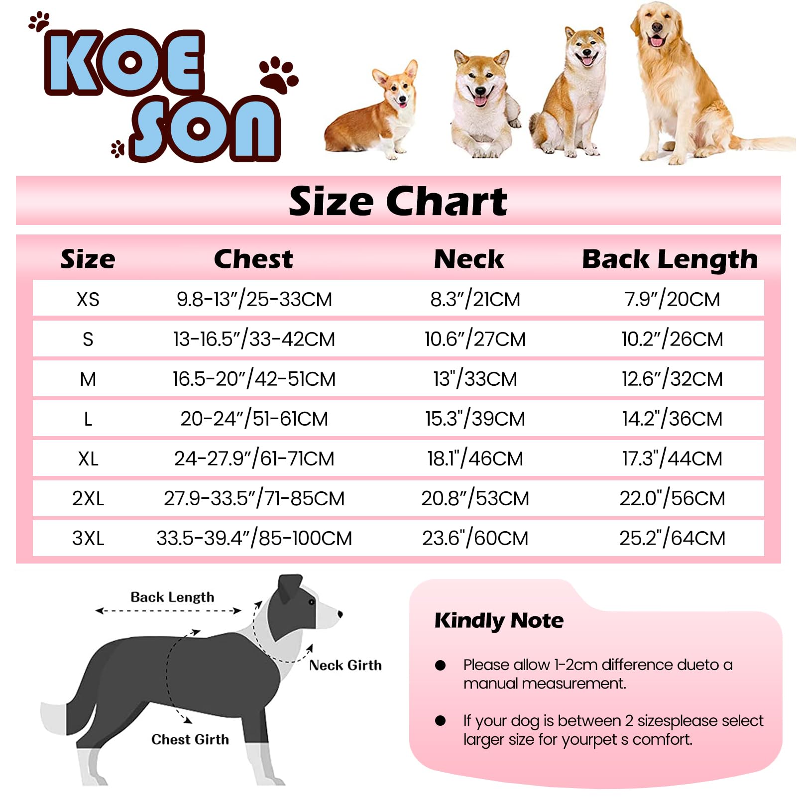 KOESON Dog Surgery Recovery Suit for Female & Male Dogs - Soft Anti-Licking Onesie Alternative to Cone After Spay Neuter Surgery - Comfortable Abdominal Wound Protection for Post-Op Healing - Perfect for Preventing Biting & Licking During Recovery at Home or Vet Visits