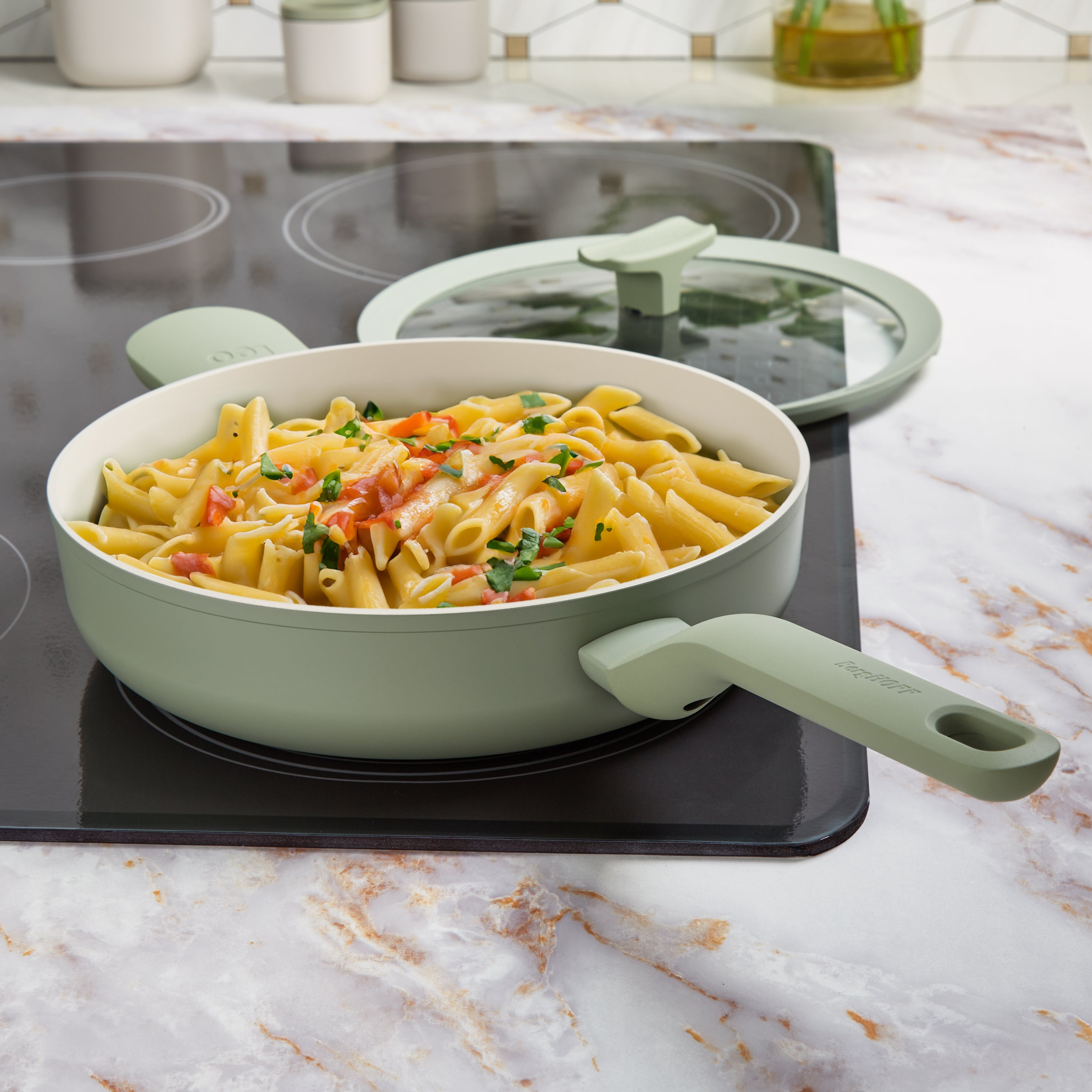 BergHOFF Leo Balance 5-Piece Nonstick Aluminum Cookware Set with Glass Lids - Sage Green | Durable Kitchen Pots & Pans for Sauteing, Frying & Everyday Cooking