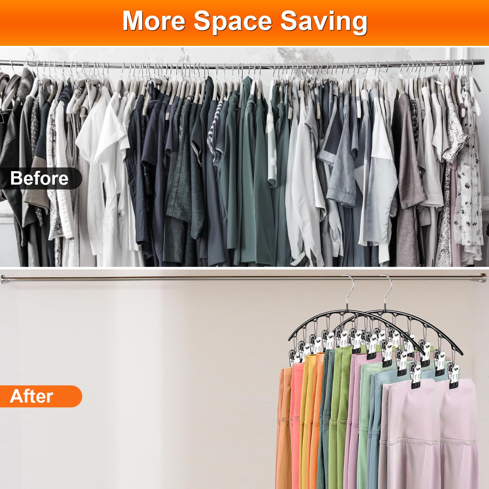 BLESSDEMI 20-Clip Space Saving Pants Hangers - 2 Pack Closet Organizers for Pants, Skirts & Legging Storage | Perfect for Closet Organization & Small Spaces