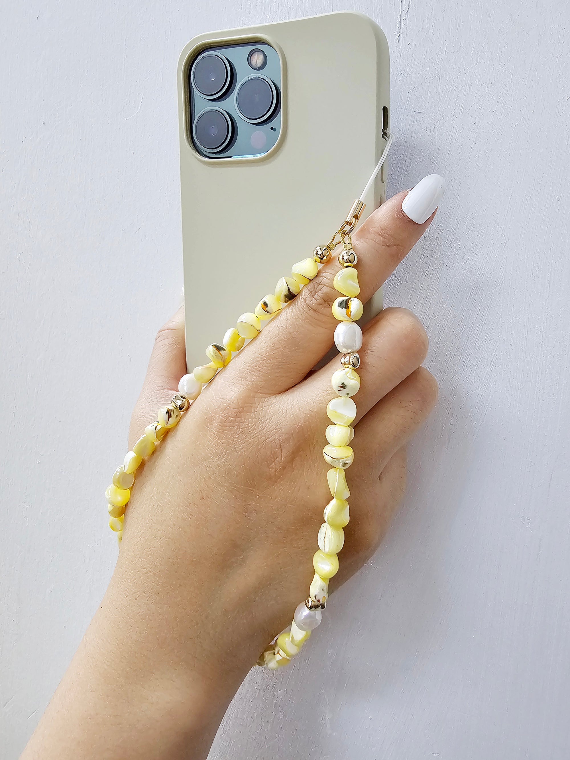 Yellow Natural Shell Freshwater Pearl Phone Strap PC001 - Perfect for Smartphones, Keys & Accessories Organization