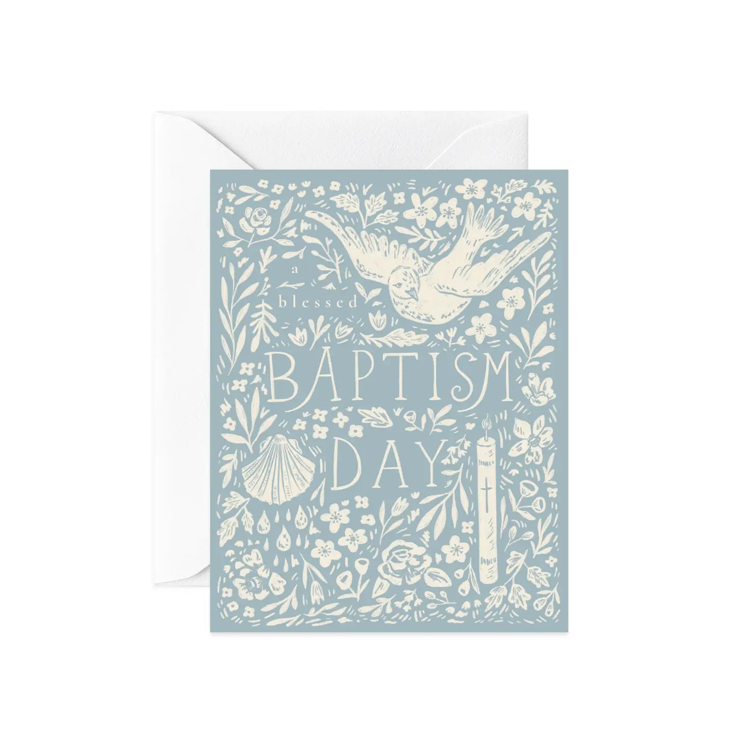 Blessed Baptism Day Card - Elegant Blue Design for Christian Celebrations & Religious Ceremonies