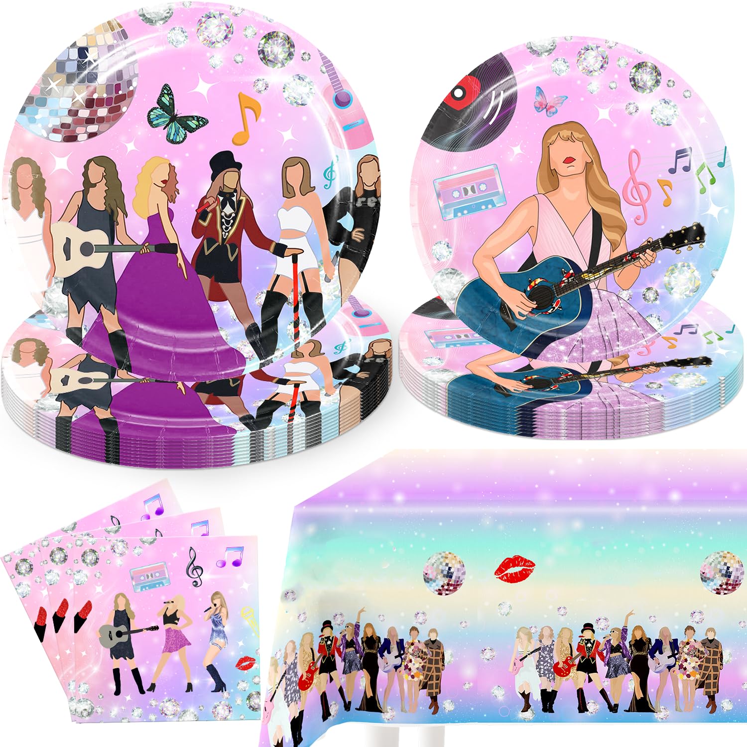 81-Piece Birthday Party Decorations Set - 40 Plates, 40 Napkins, 1 Tablecloth - Music Theme Party Supplies for 20 Guests - Perfect for Birthday Celebrations, Music Festivals & Home Decorations